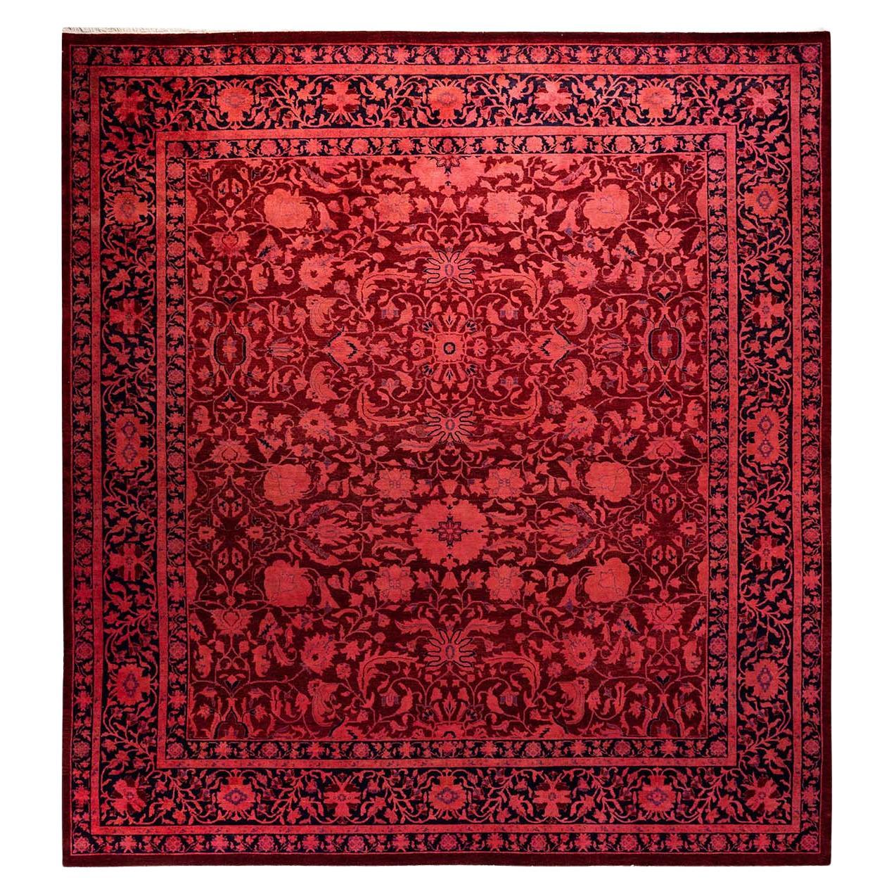 Contemporary Overdyed Hand Knotted Wool Pink Square Area Rug For Sale