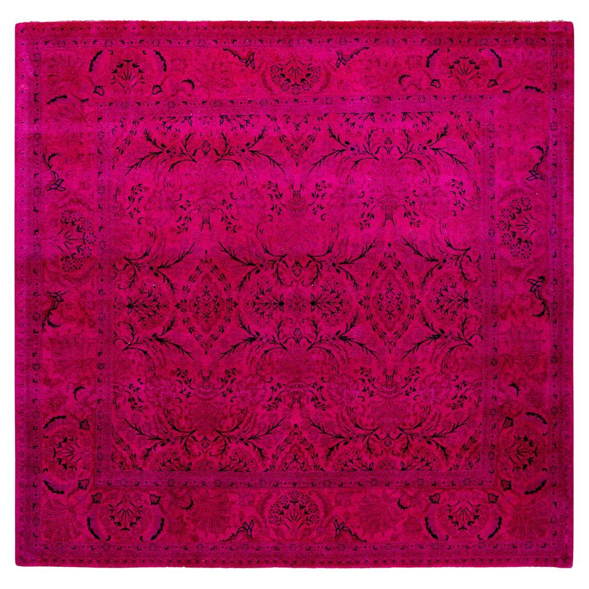 Contemporary Overdyed Hand Knotted Wool Pink Square Area Rug im Angebot