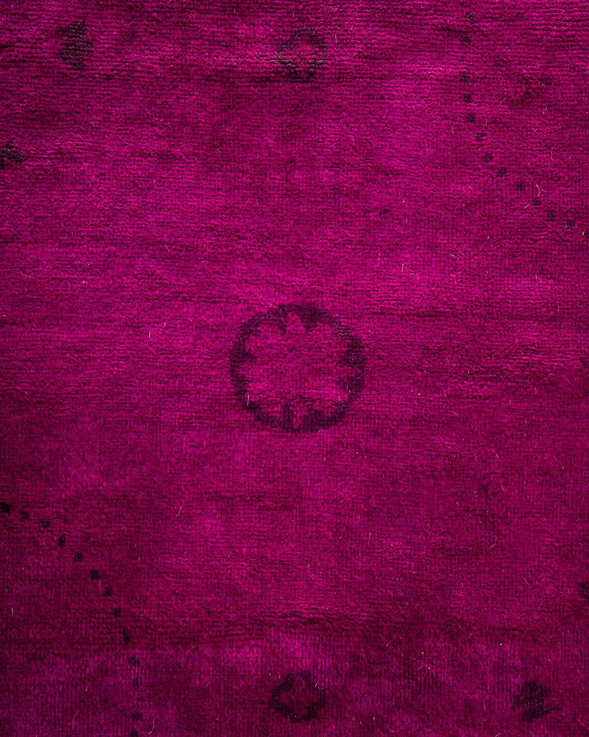 Pakistani Contemporary Overdyed Hand Knotted Wool Plum Area Rug For Sale