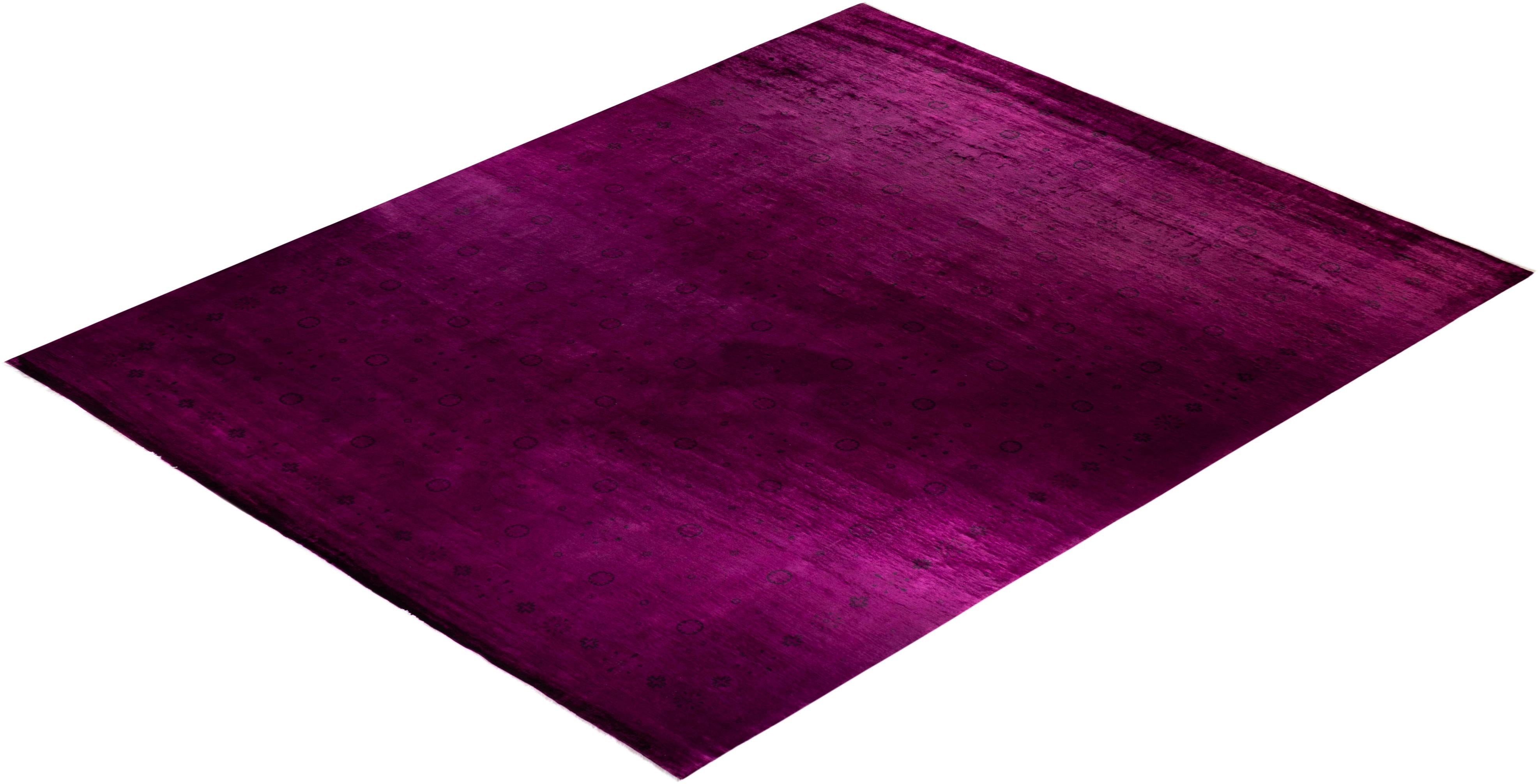 Contemporary Overdyed Hand Knotted Wool Plum Area Rug For Sale 4