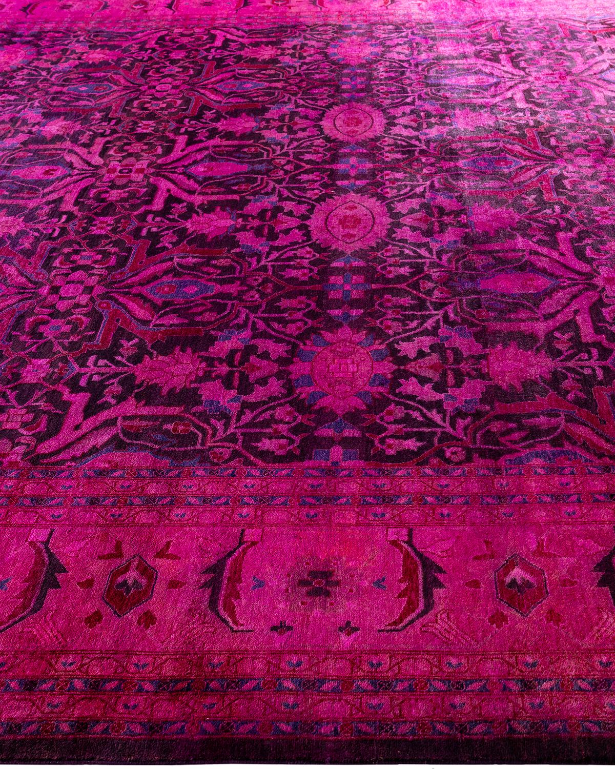 Contemporary Overdyed Hand Knotted Wool Purple Area Rug 10' 1