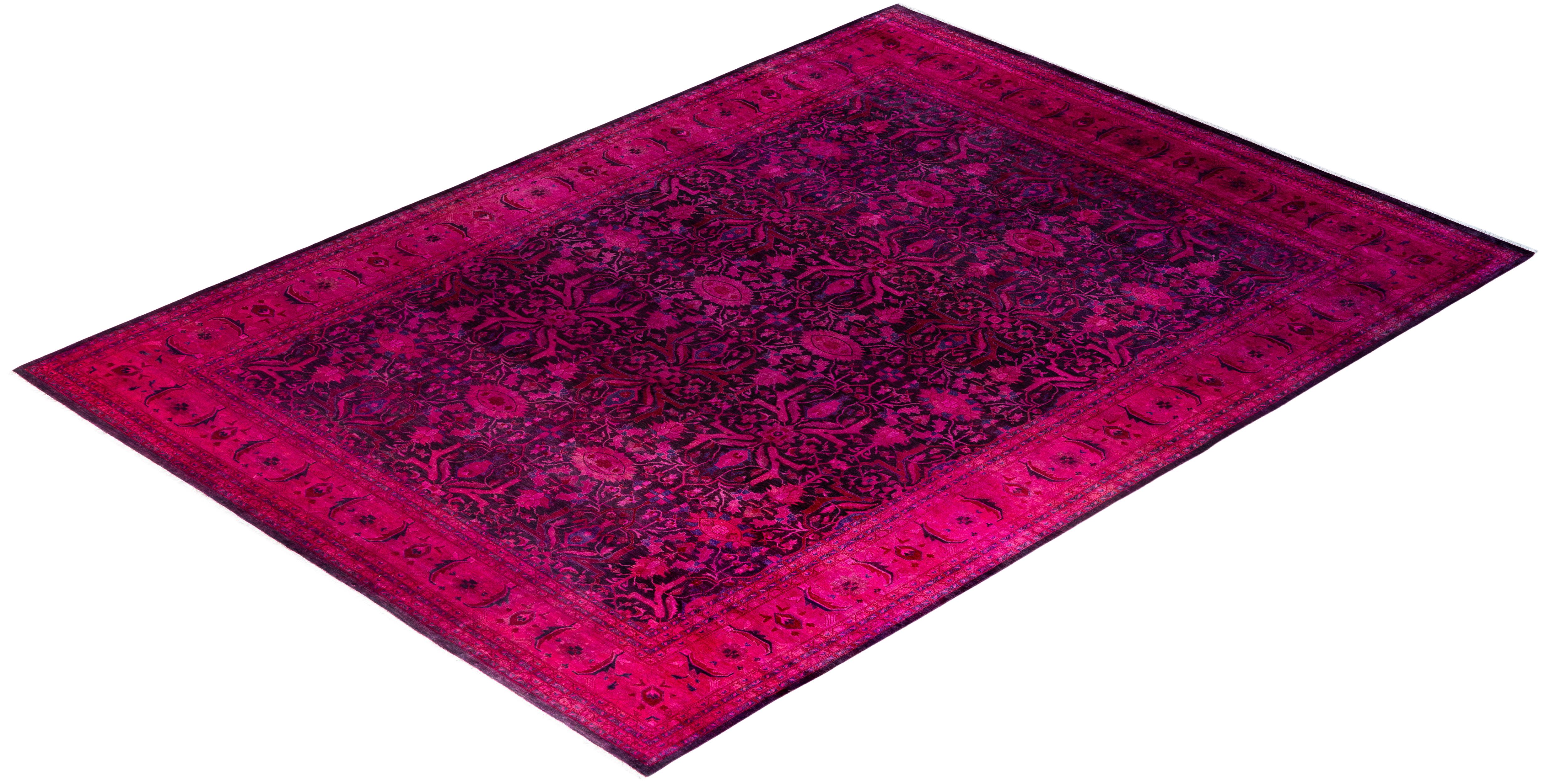 Contemporary Overdyed Hand Knotted Wool Purple Area Rug 10' 1