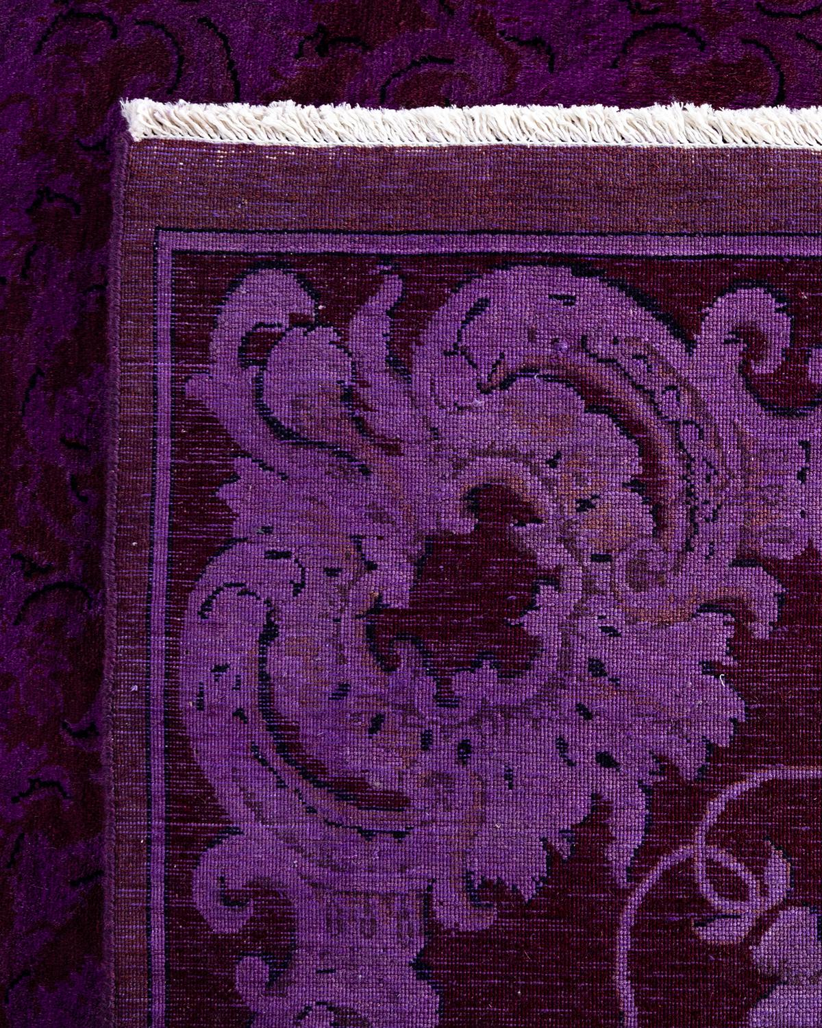Contemporary Overdyed Hand Knotted Wool Purple Area Rug 10' 2
