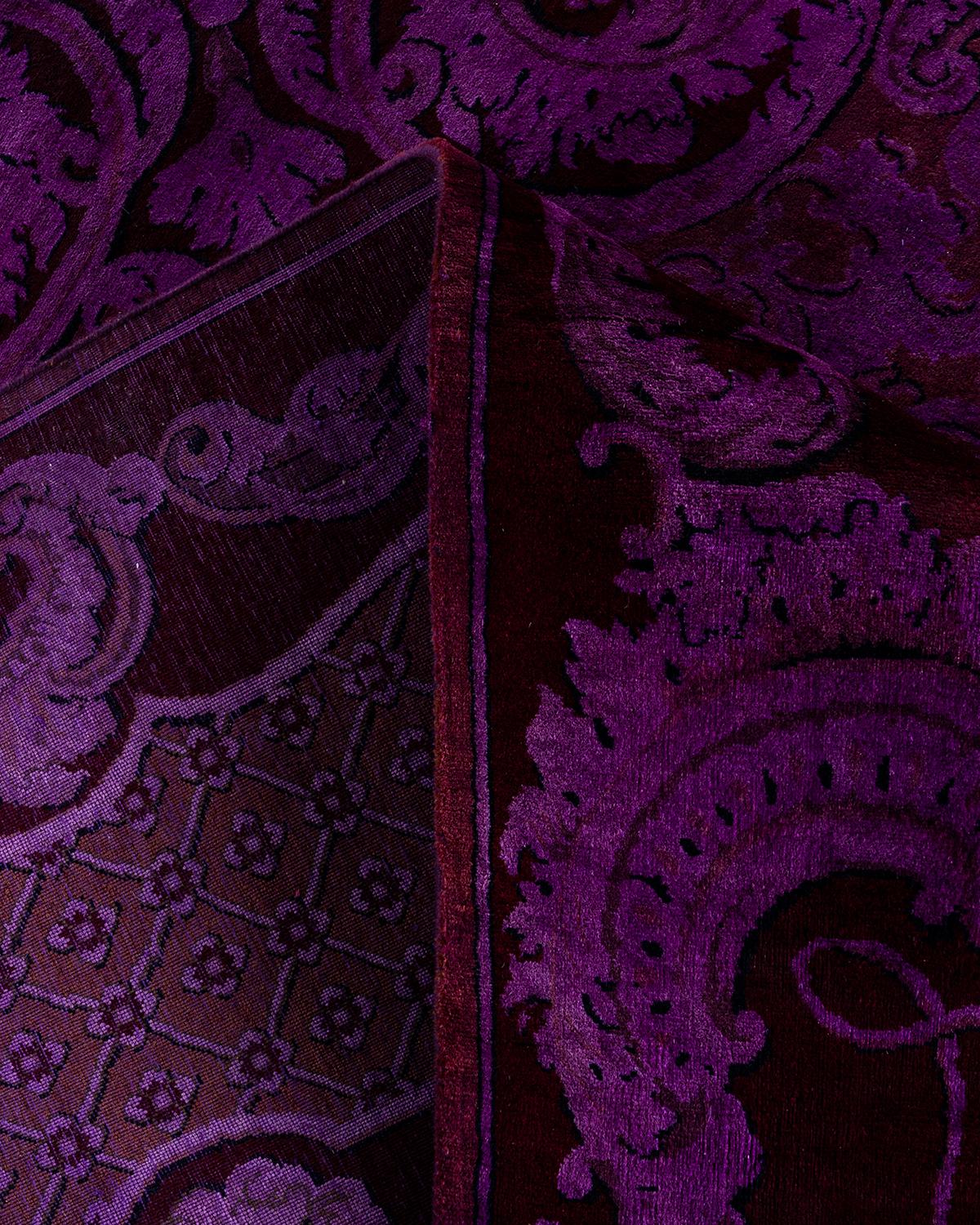 Contemporary Overdyed Hand Knotted Wool Purple Area Rug 10' 2