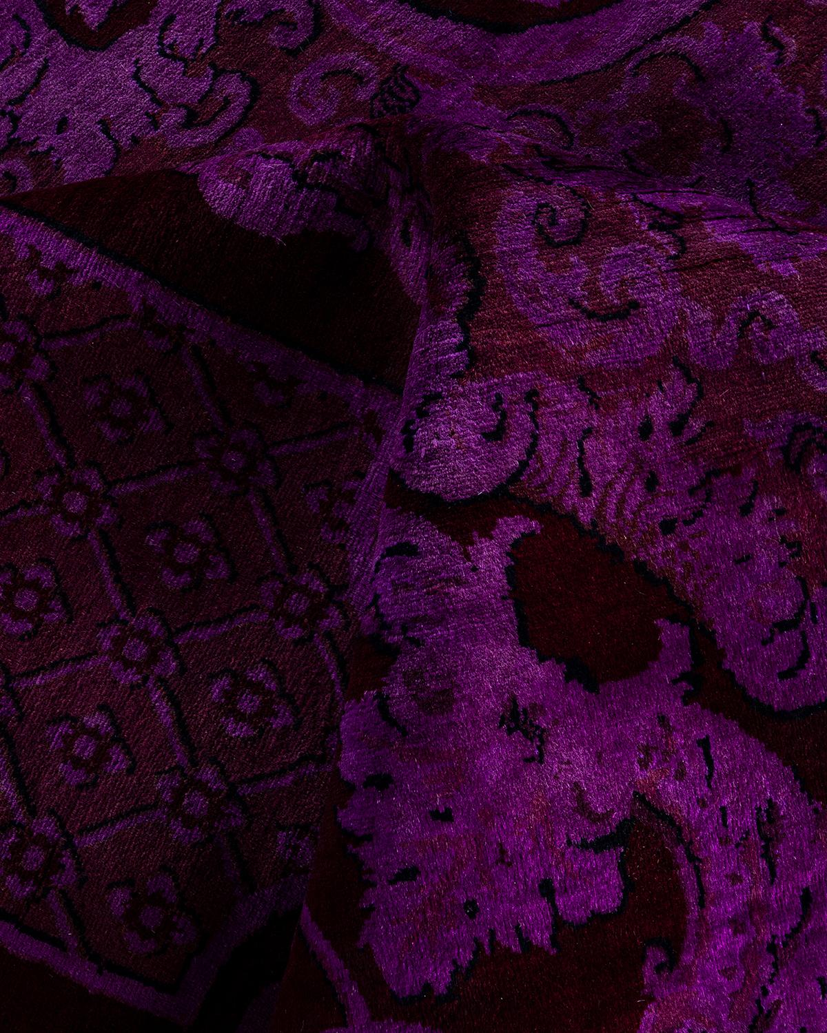Contemporary Overdyed Hand Knotted Wool Purple Area Rug 10' 2