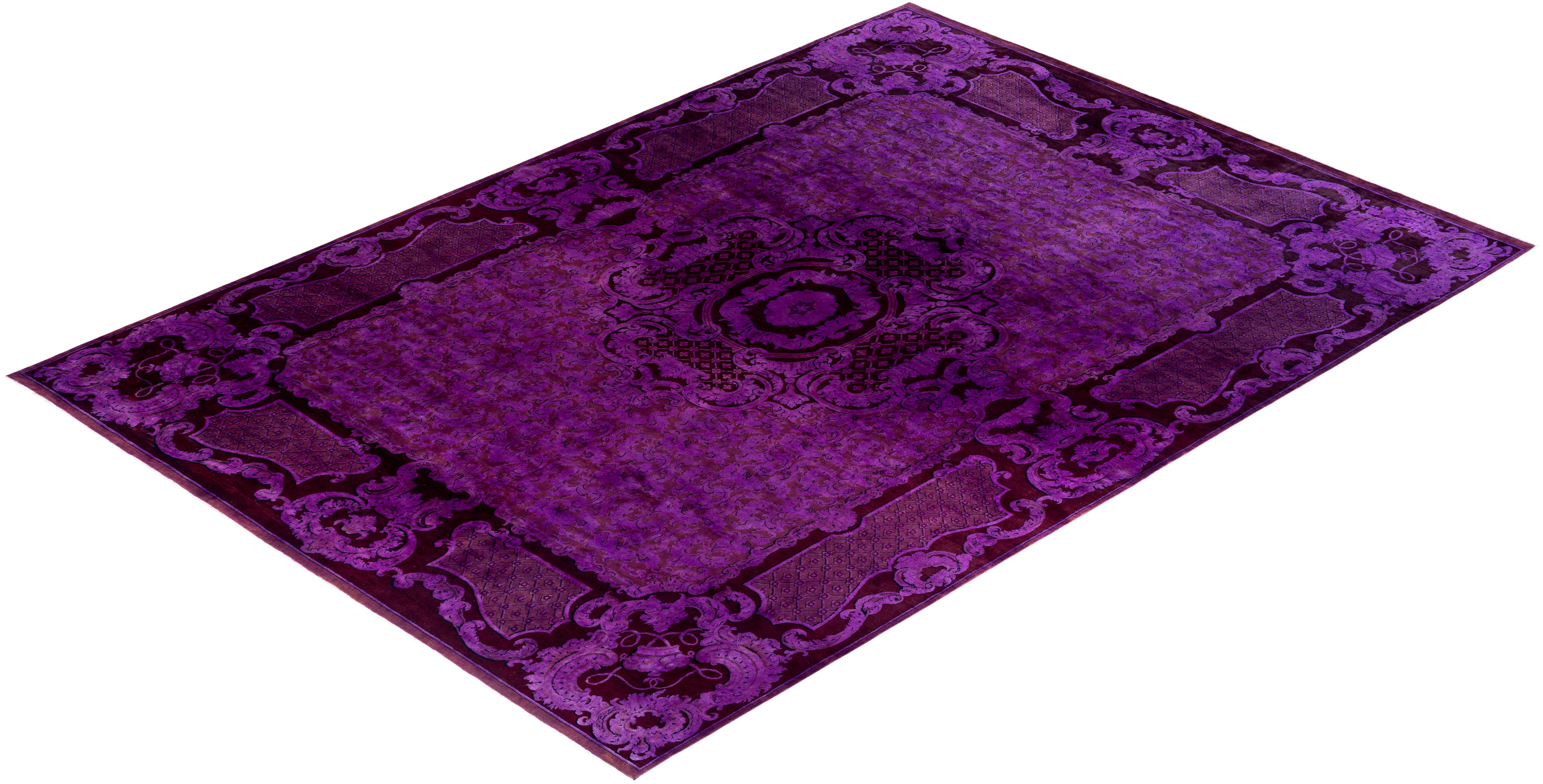 Contemporary Overdyed Hand Knotted Wool Purple Area Rug 10' 2