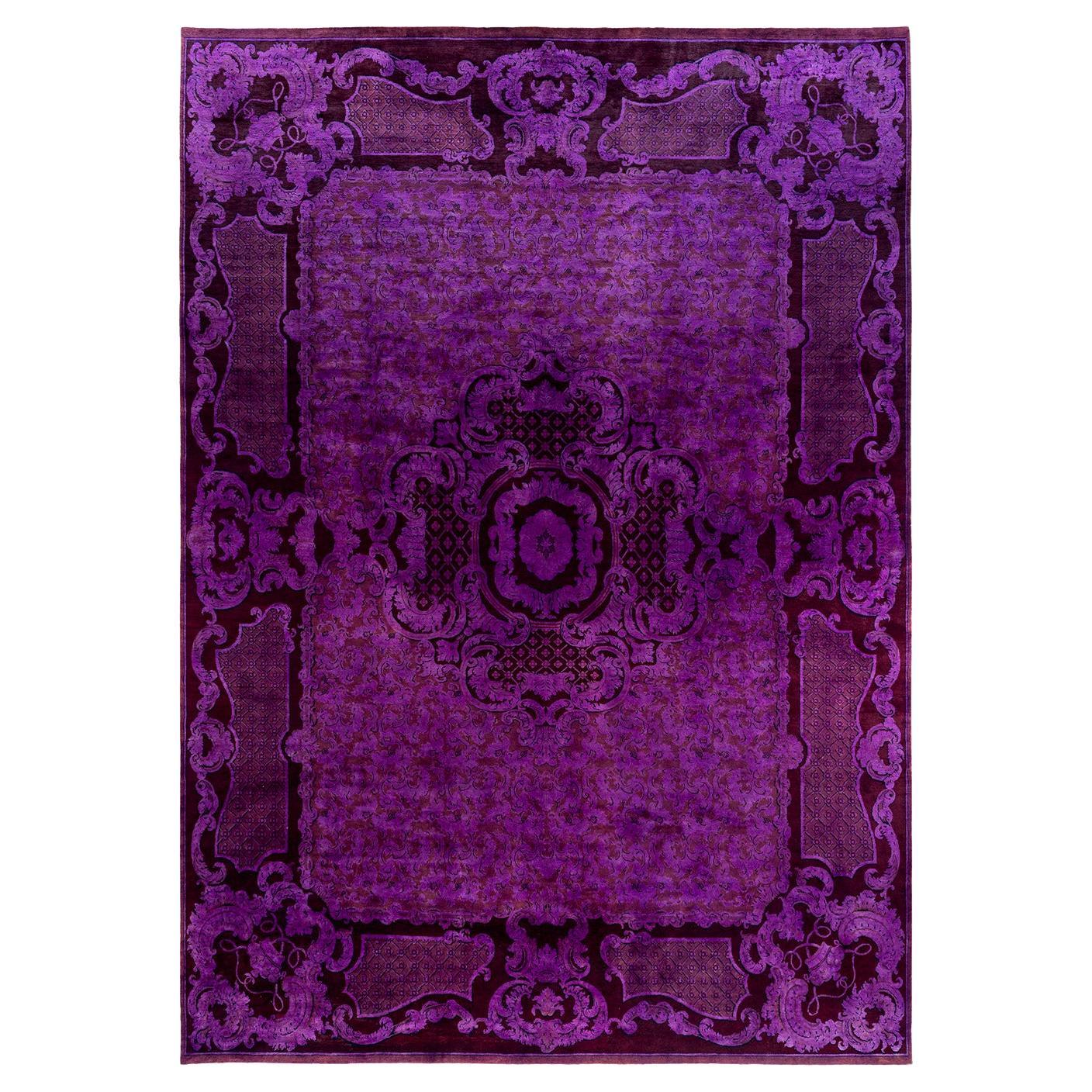 Contemporary Overdyed Hand Knotted Wool Purple Area Rug 10' 2" x 14' 0"