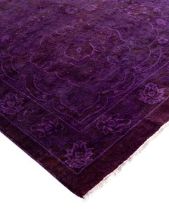 Contemporary Overdyed Hand Knotted Wool Purple Area Rug 12' 3" x 15' 5"