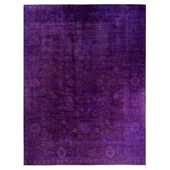 Contemporary Overdyed Hand Knotted Wool Purple Area Rug 12' 3" x 15' 5"