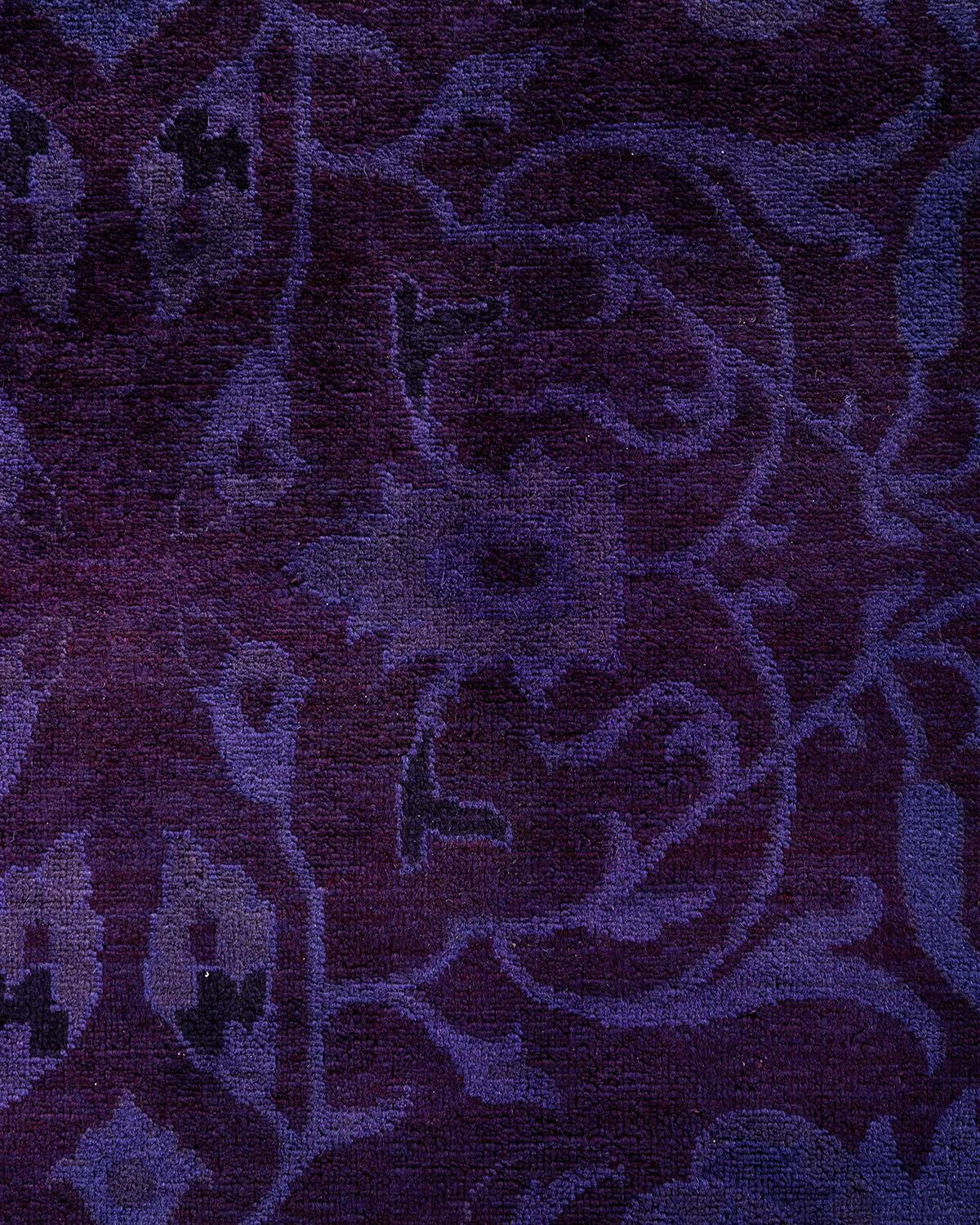 Pakistano Contemporary Overdyed Hand Knots Rugs, Tappeto di lana viola 12' 3