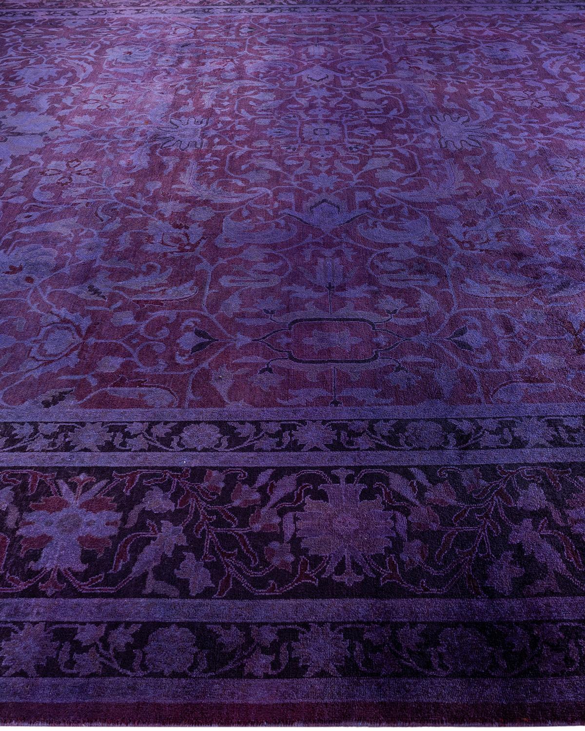 Contemporary Overdyed Hand Knots Rugs, Tappeto di lana viola 12' 3