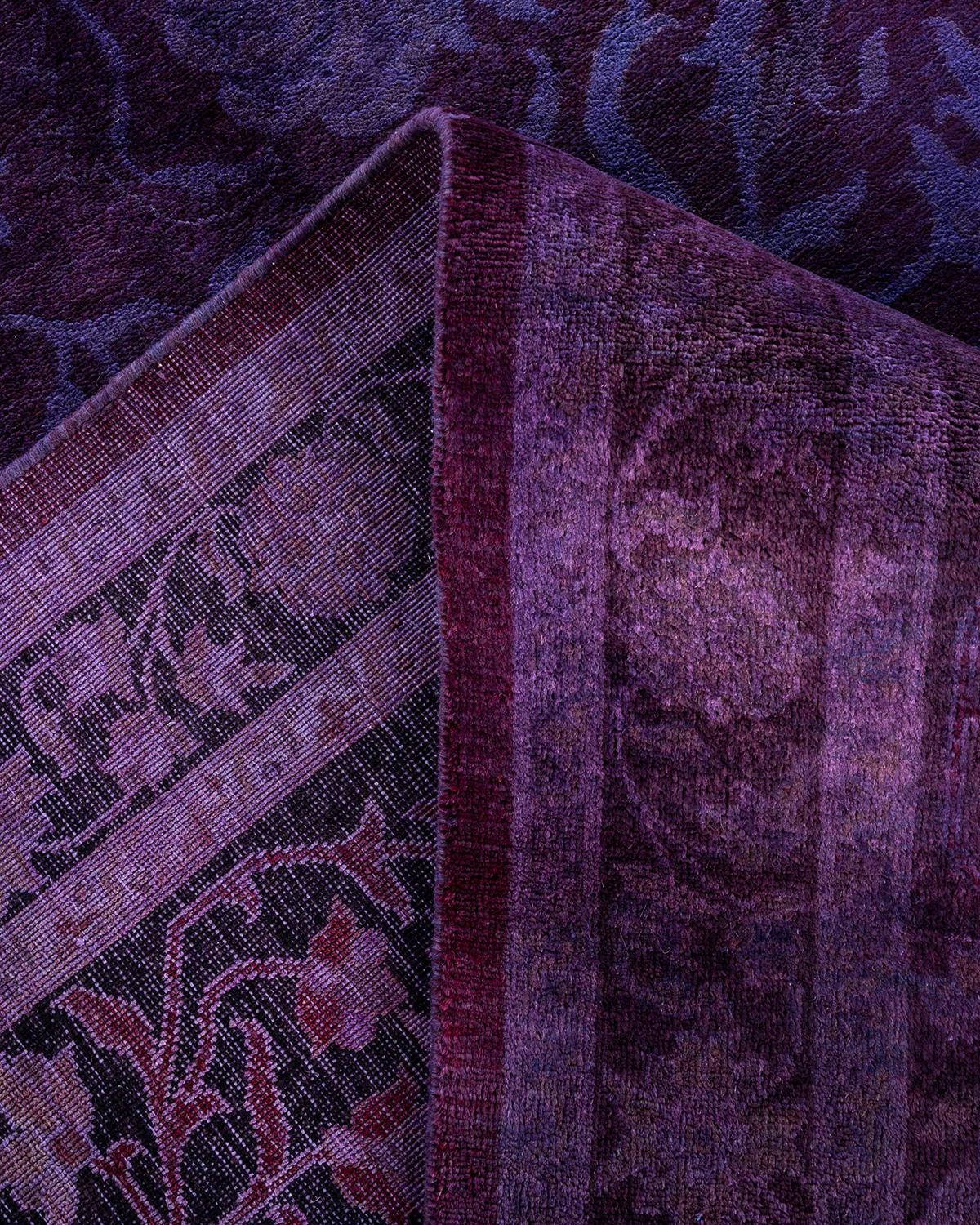 Lana Contemporary Overdyed Hand Knots Rugs, Tappeto di lana viola 12' 3