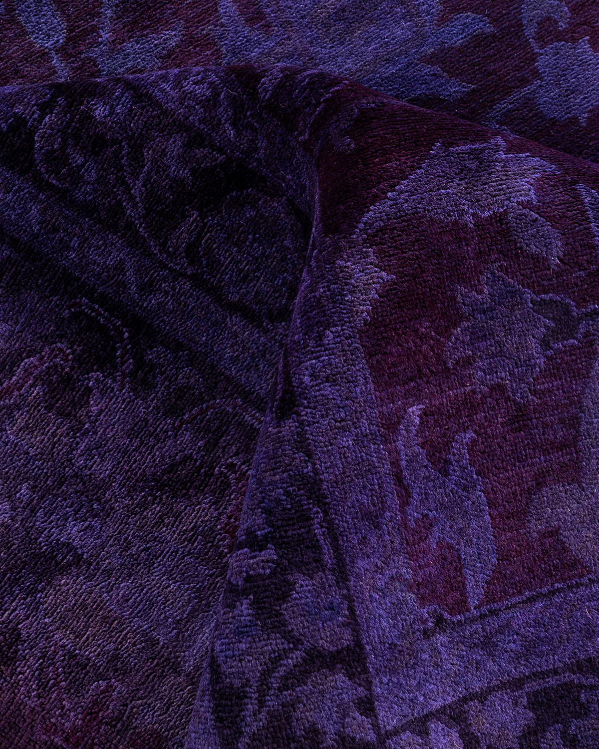 Contemporary Overdyed Hand Knots Rugs, Tappeto di lana viola 12' 3