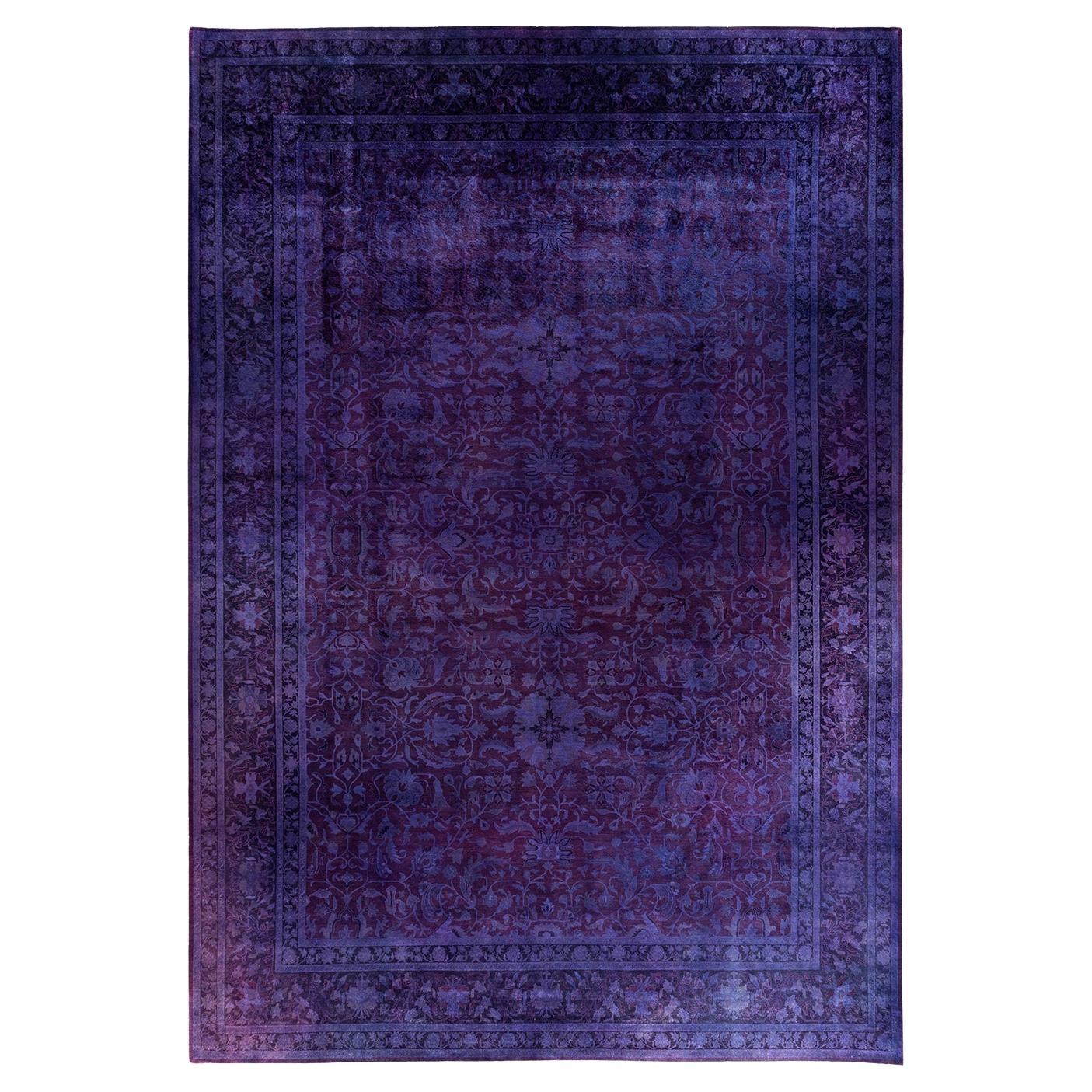 Contemporary Overdyed Hand Knotted Wool Purple Area Rug 12' 3" x 17' 6"