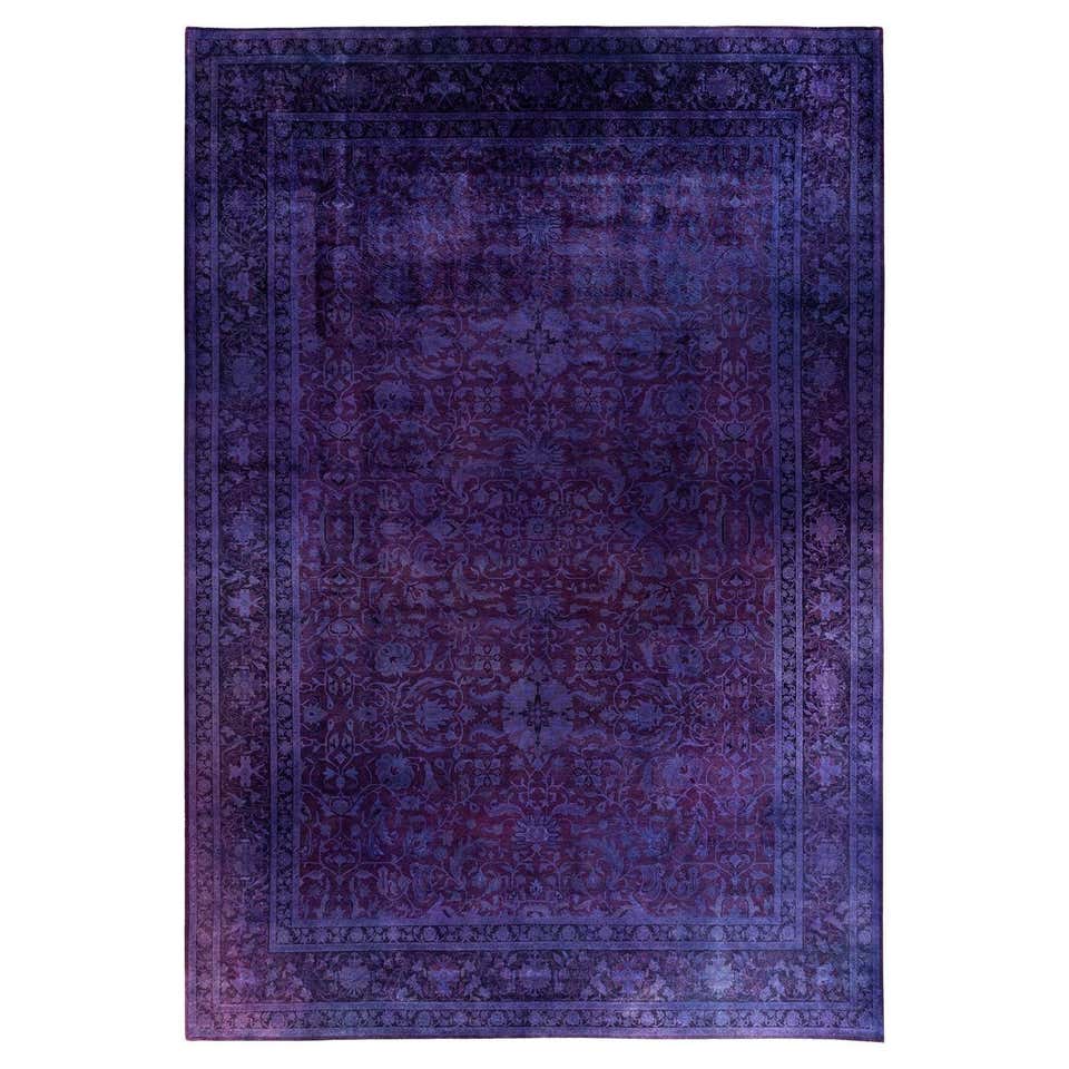 Purple Ripped Rug Contemporary Overdyed Hand Knotted Wool Purple Area Rug 9' 1
