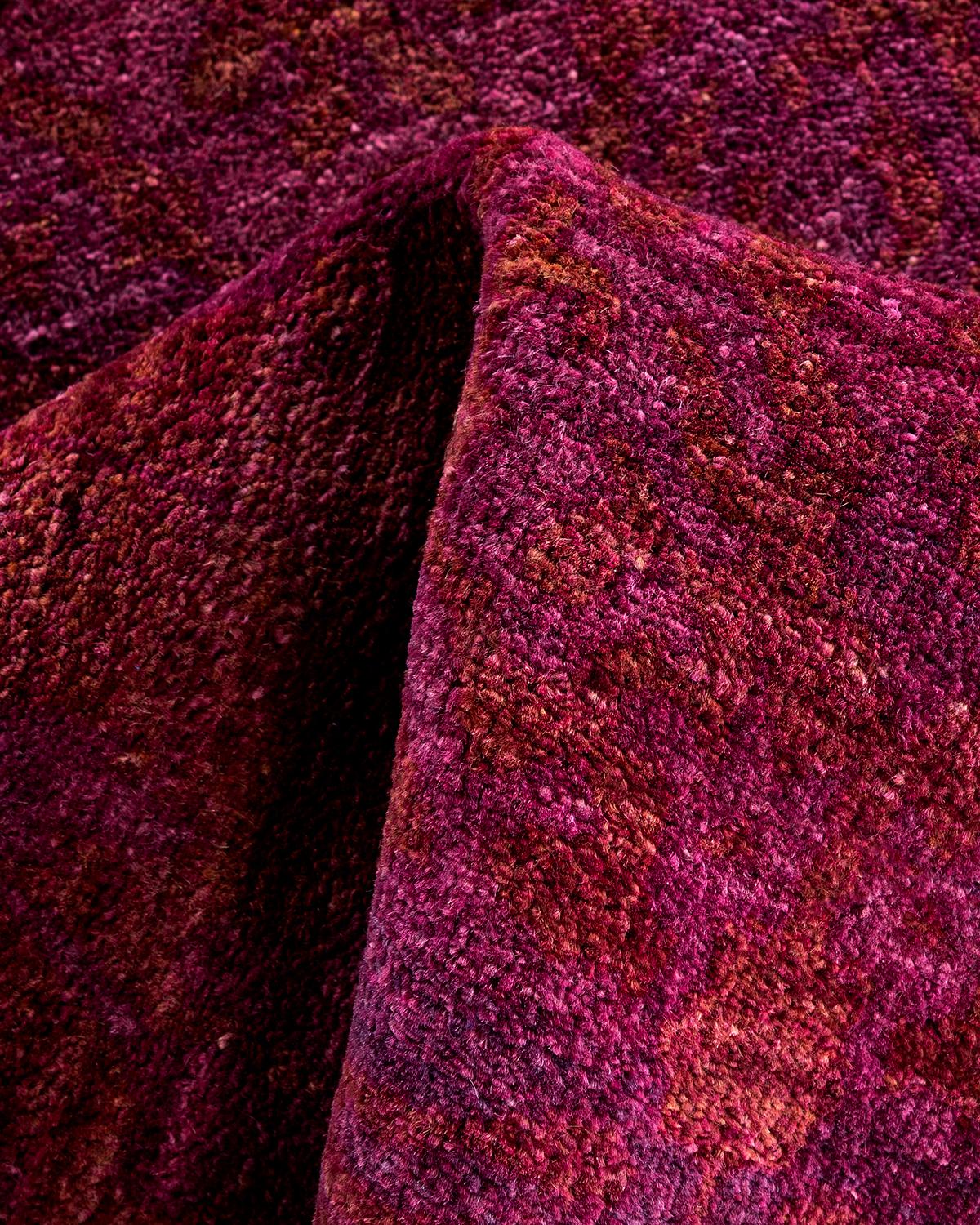 Zeitgenössische Overdyed handgeknüpfte Wolle lila Bereich Teppich 3' 2
