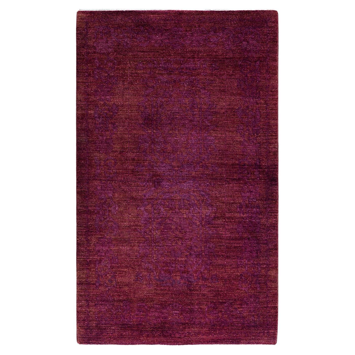 Contemporary Overdyed Hand Knots Rugs Area Wool Purple 3' 2" x 5' 3"