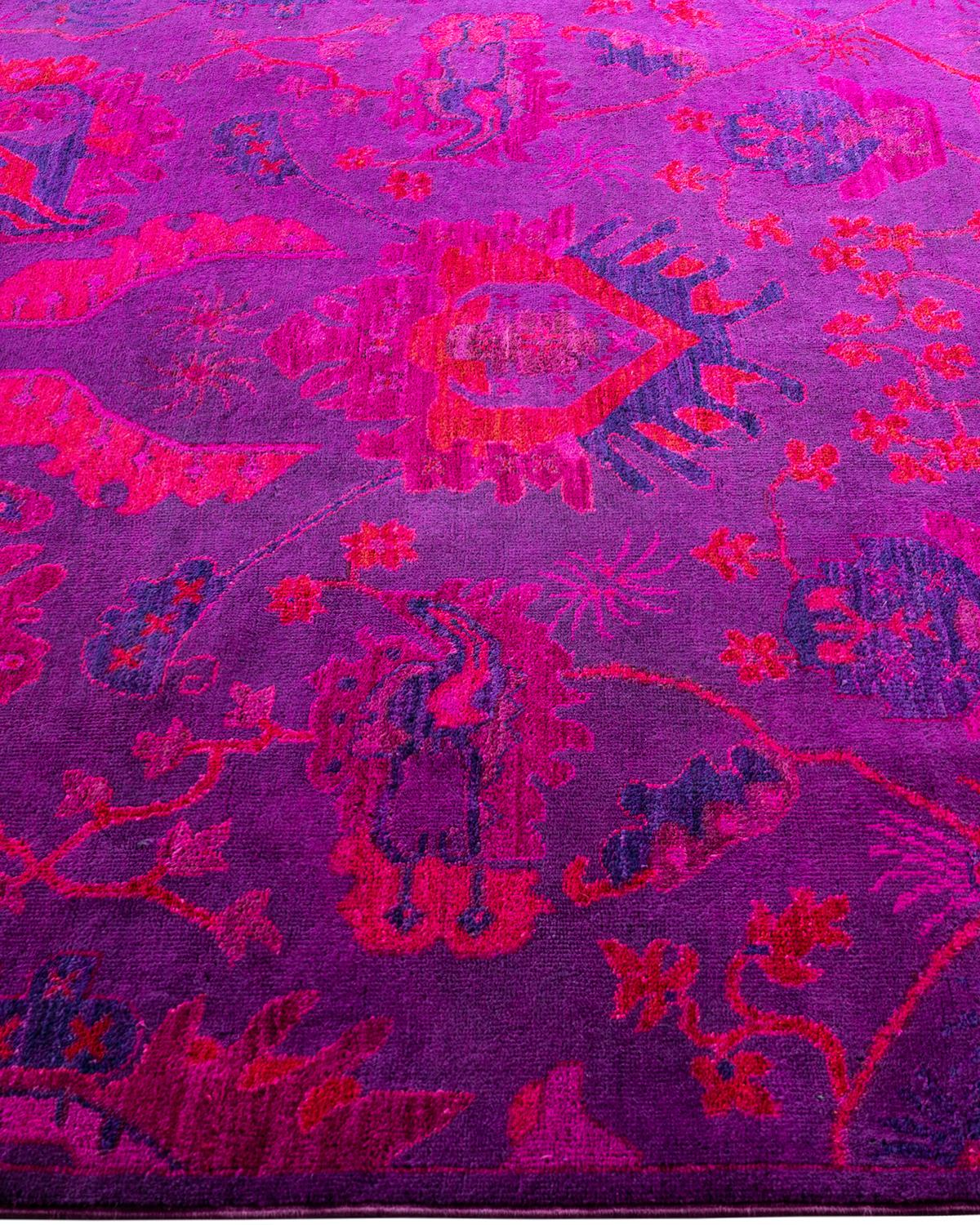 Alfombra contemporánea de lana teñida a mano de color púrpura 5' 3