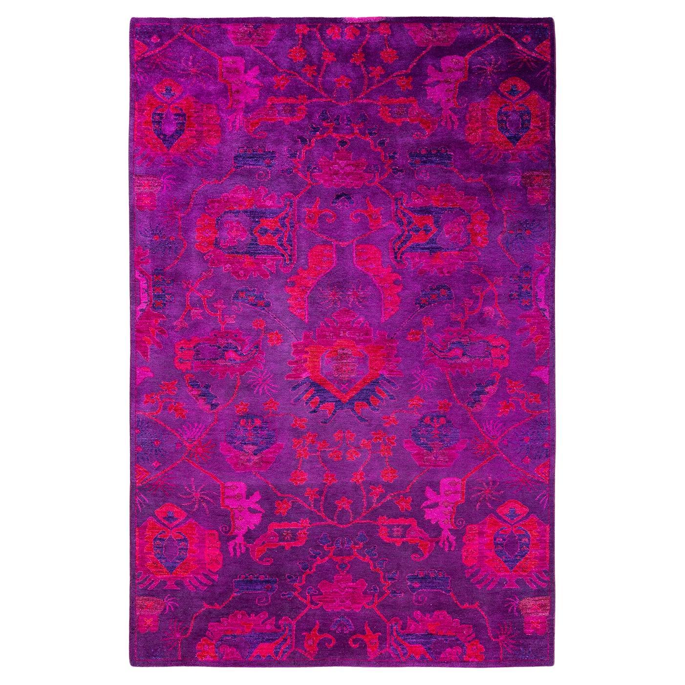 Contemporary Overdyed Hand Knotted Wool Purple Area Rug 5' 3" x 7' 8"