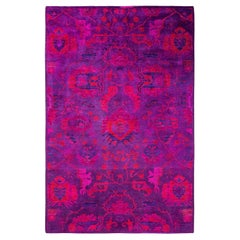 Zeitgenössische Overdyed handgeknüpfte Wolle lila Bereich Teppich 5' 3" x 7' 8"
