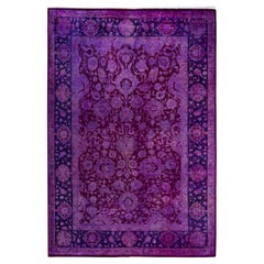 Contemporary Overdyed Hand Knotted Wool Purple Area Rug 6' 0" x 8' 10"