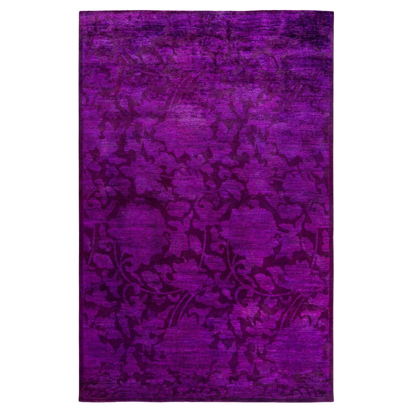 Contemporary Overdyed Hand Knotted Wool Purple Area Rug 6' 3" x 9' 4"