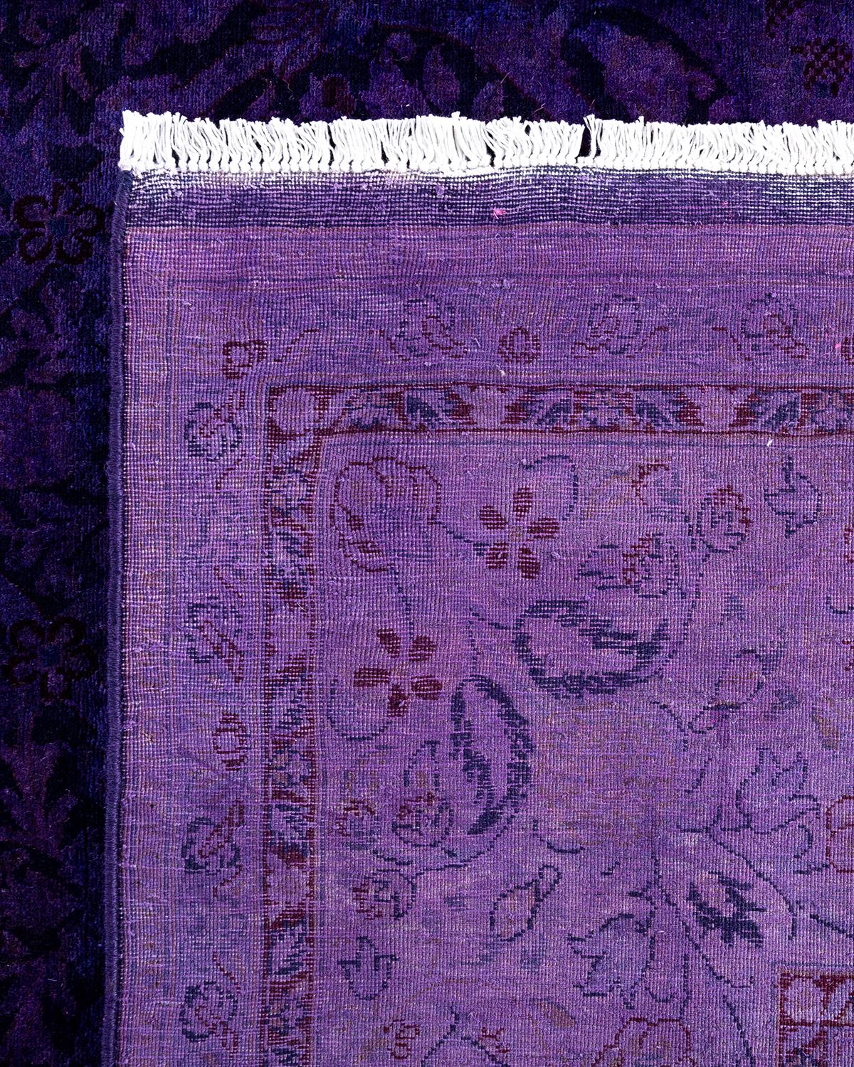Zeitgenössische Overdyed handgeknüpfte Wolle lila Bereich Teppich 8' 1