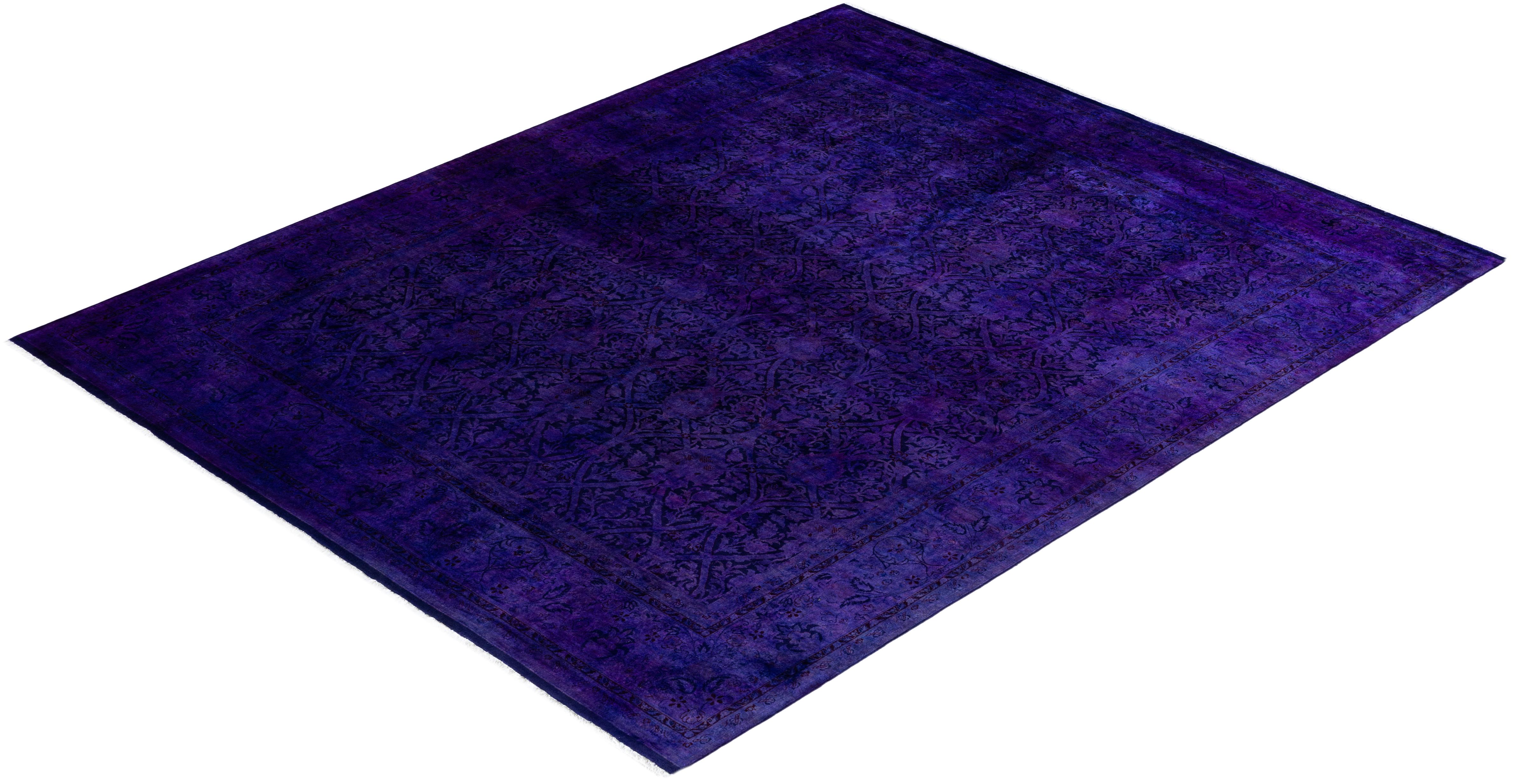 Zeitgenössische Overdyed handgeknüpfte Wolle lila Bereich Teppich 8' 1
