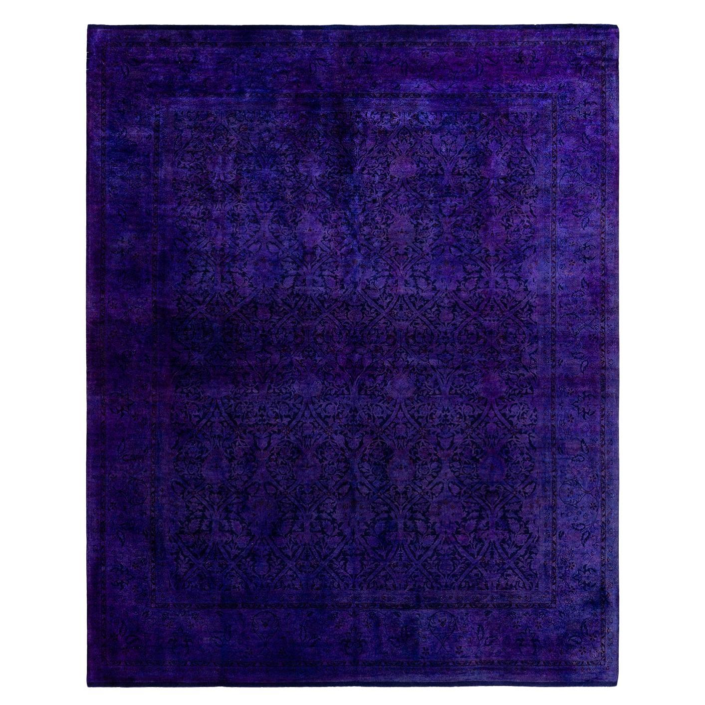 Contemporary Overdyed Hand Knotted Wool Purple Area Rug 8' 1" x 10' 0"