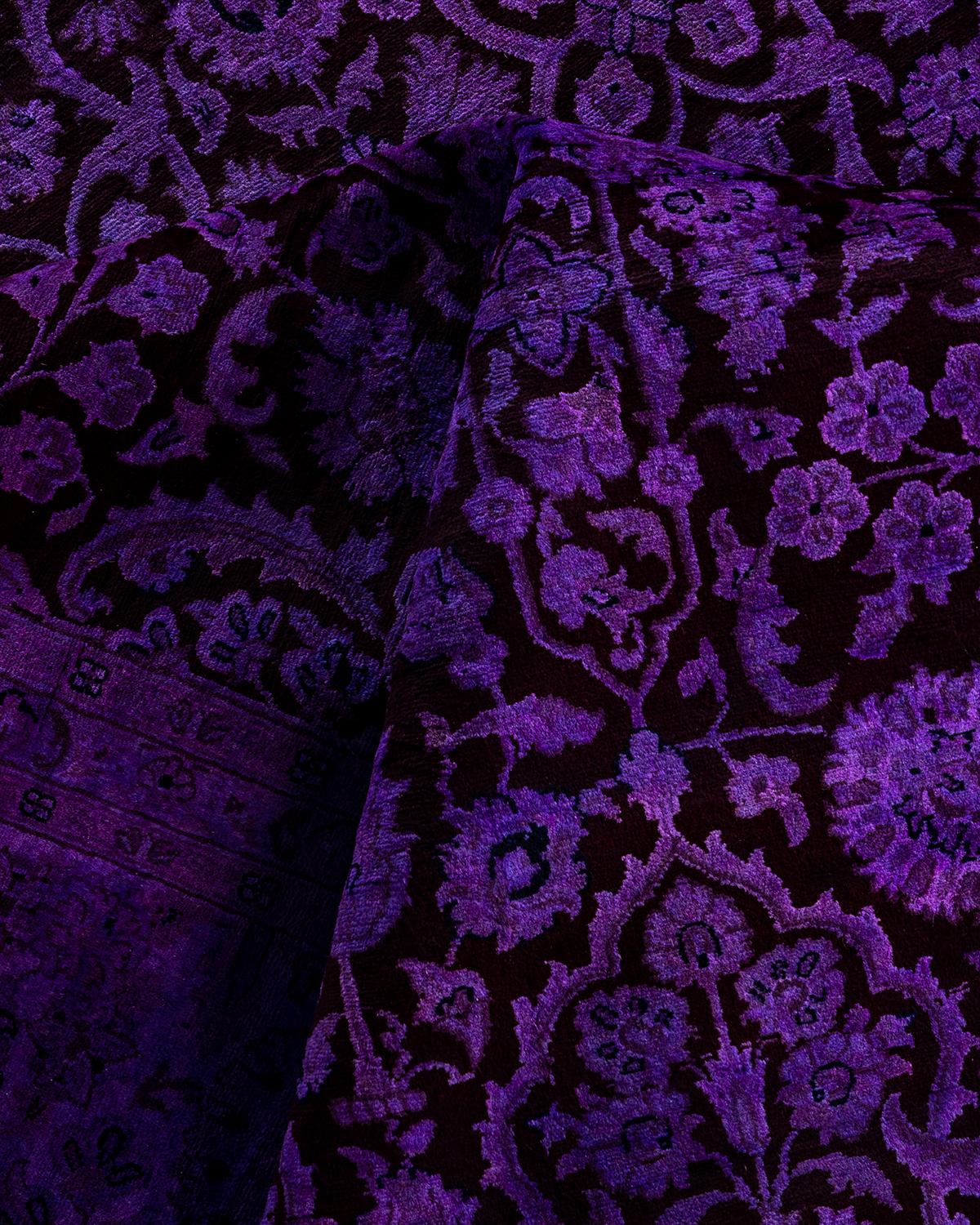 Zeitgenössische Overdyed handgeknüpfte Wolle lila Bereich Teppich 8' 1
