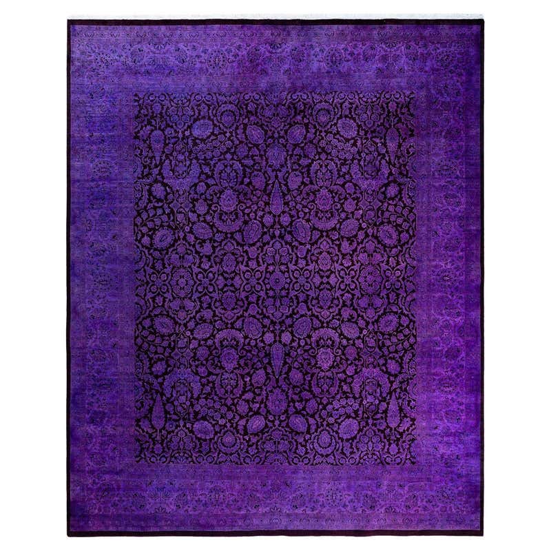 Purple Ripped Rug Contemporary Overdyed Hand Knotted Wool Purple Area Rug 10' 2