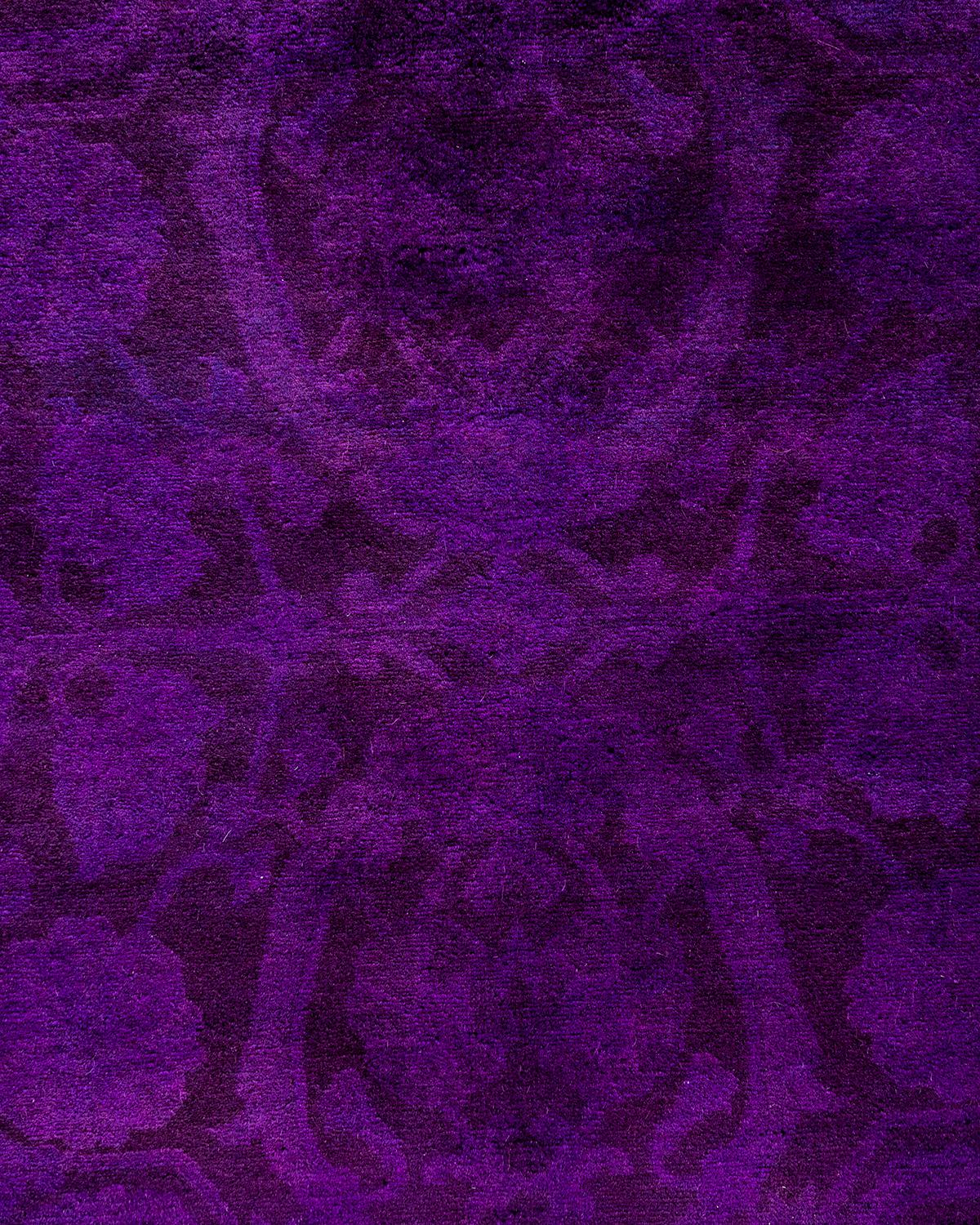 Pakistani Contemporary Overdyed Hand Knotted Wool Purple Area Rug 8' 2