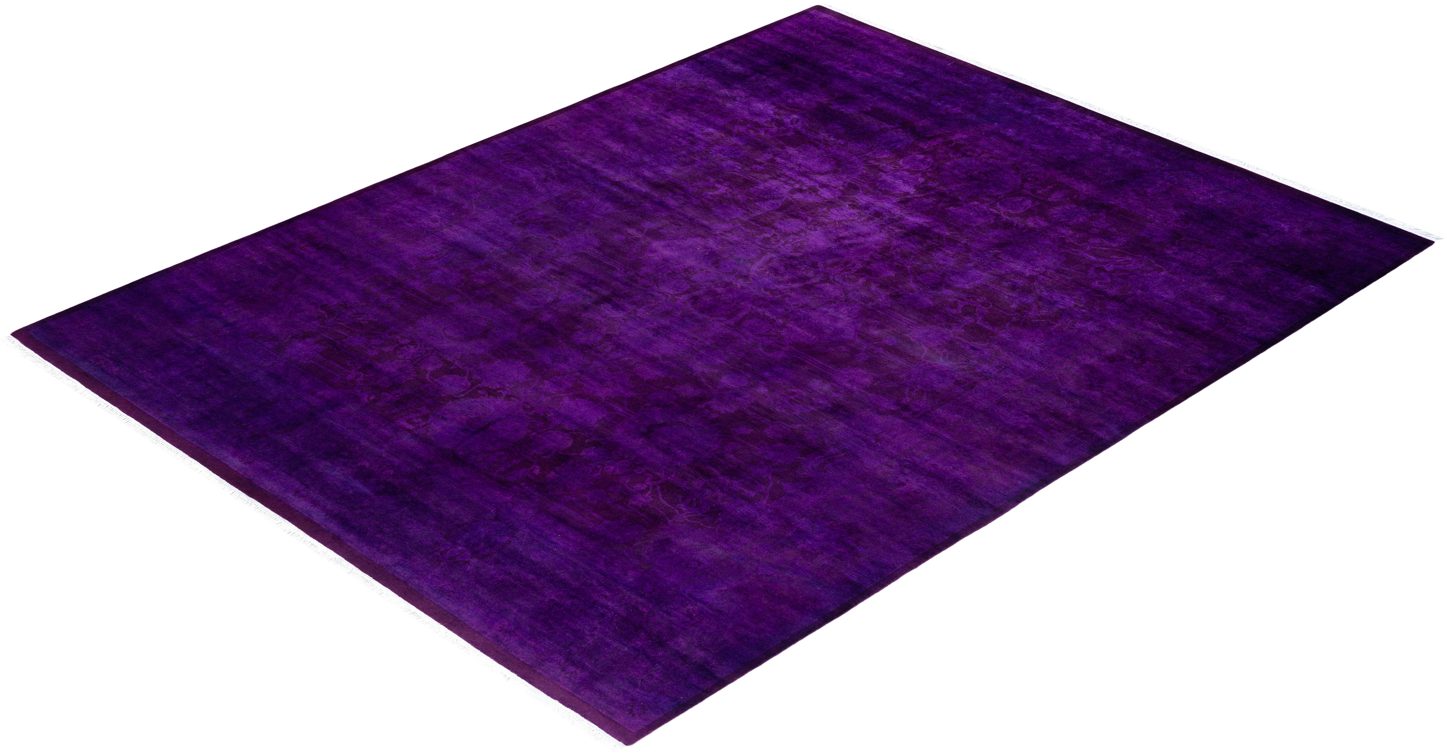 Contemporary Overdyed Hand Knotted Wool Purple Area Rug 8' 2