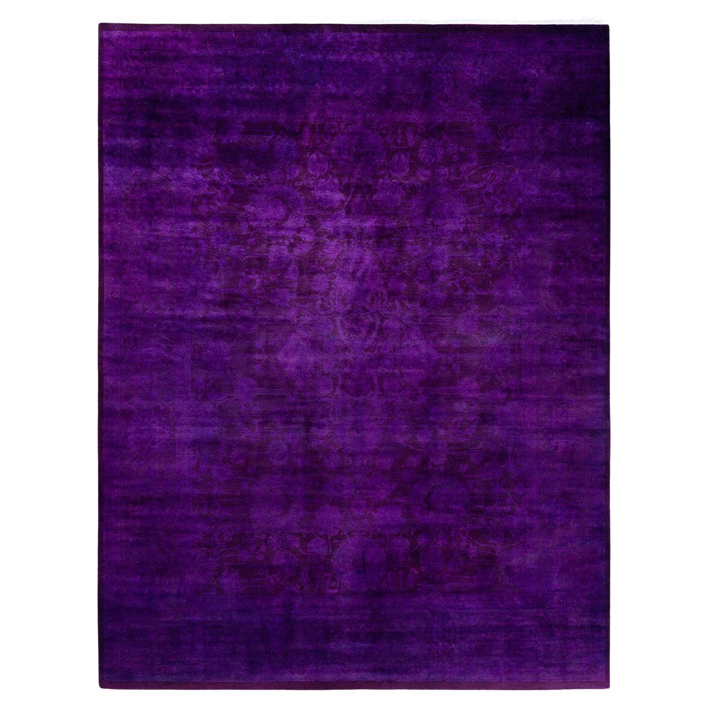 Contemporary Overdyed Hand Knotted Wool Purple Area Rug 8' 2" x 10' 6" For Sale