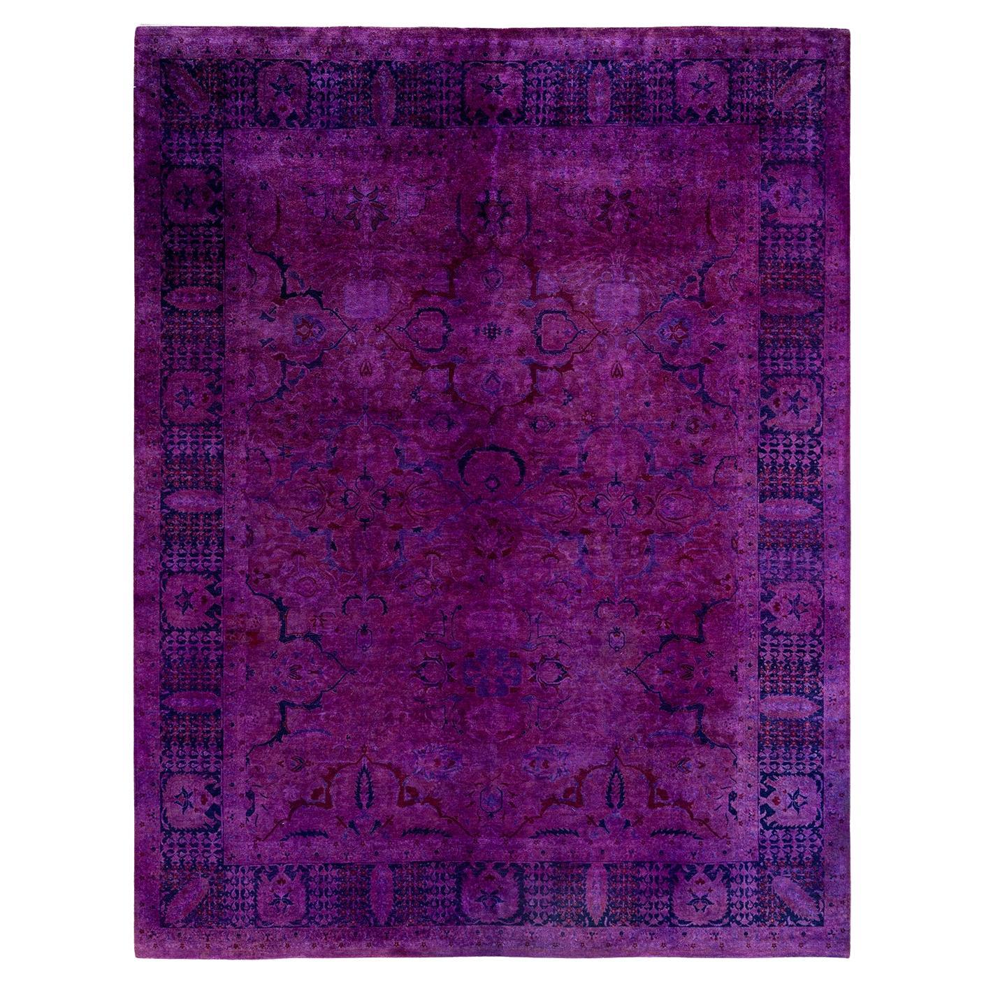 Contemporary Overdyed Hand Knotted Wool Purple Area Rug 8' 3" x 10' 5"