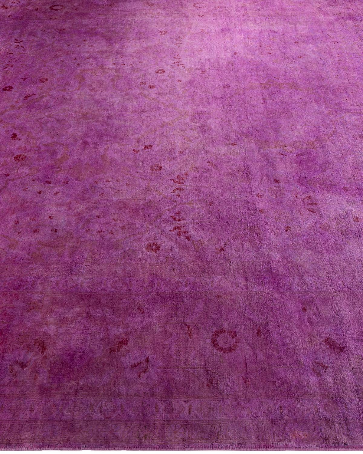 Contemporary Overdyed Hand Knotted Wool Purple Area Rug 9' 1