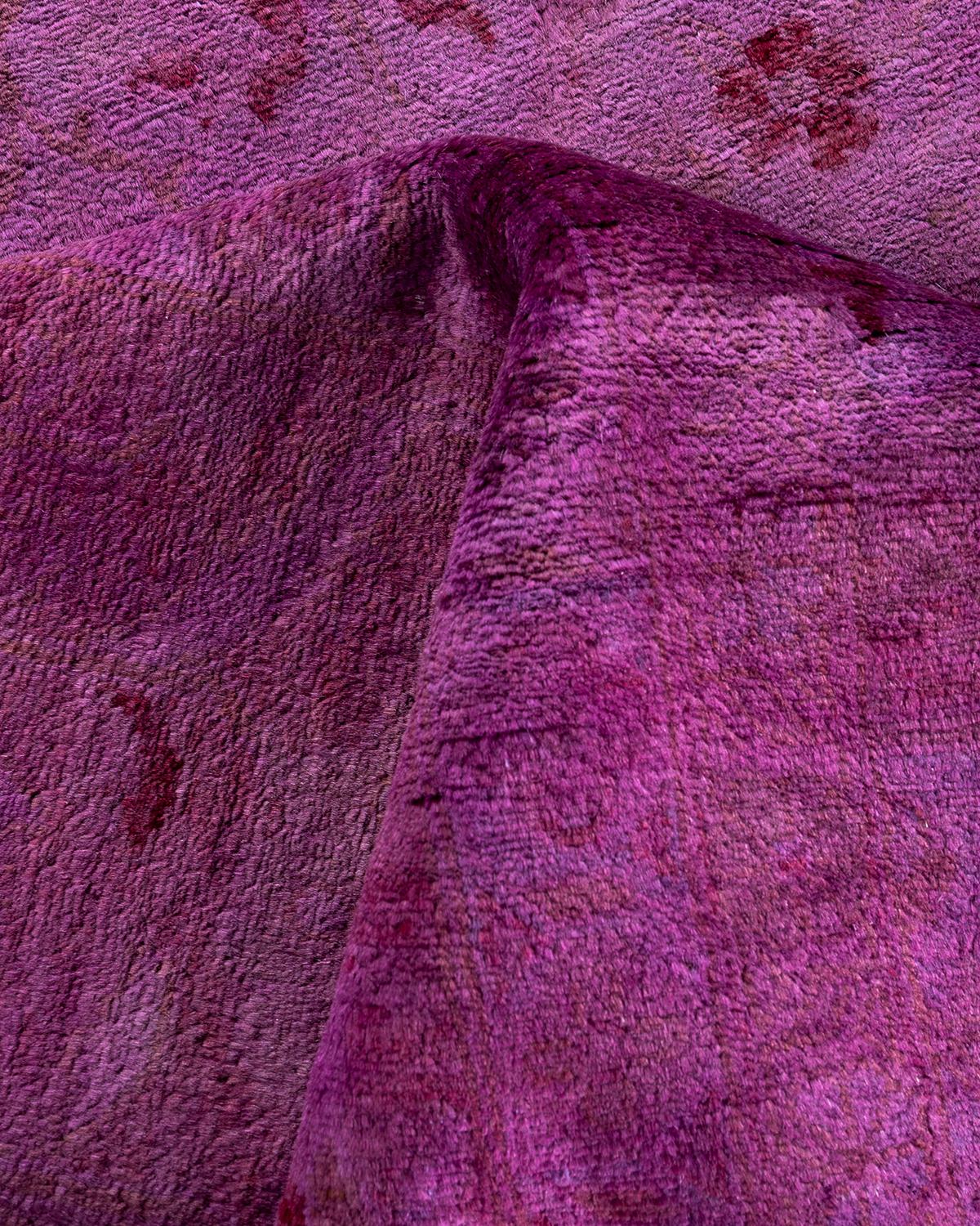 Contemporary Overdyed Hand Knotted Wool Purple Area Rug 9' 1