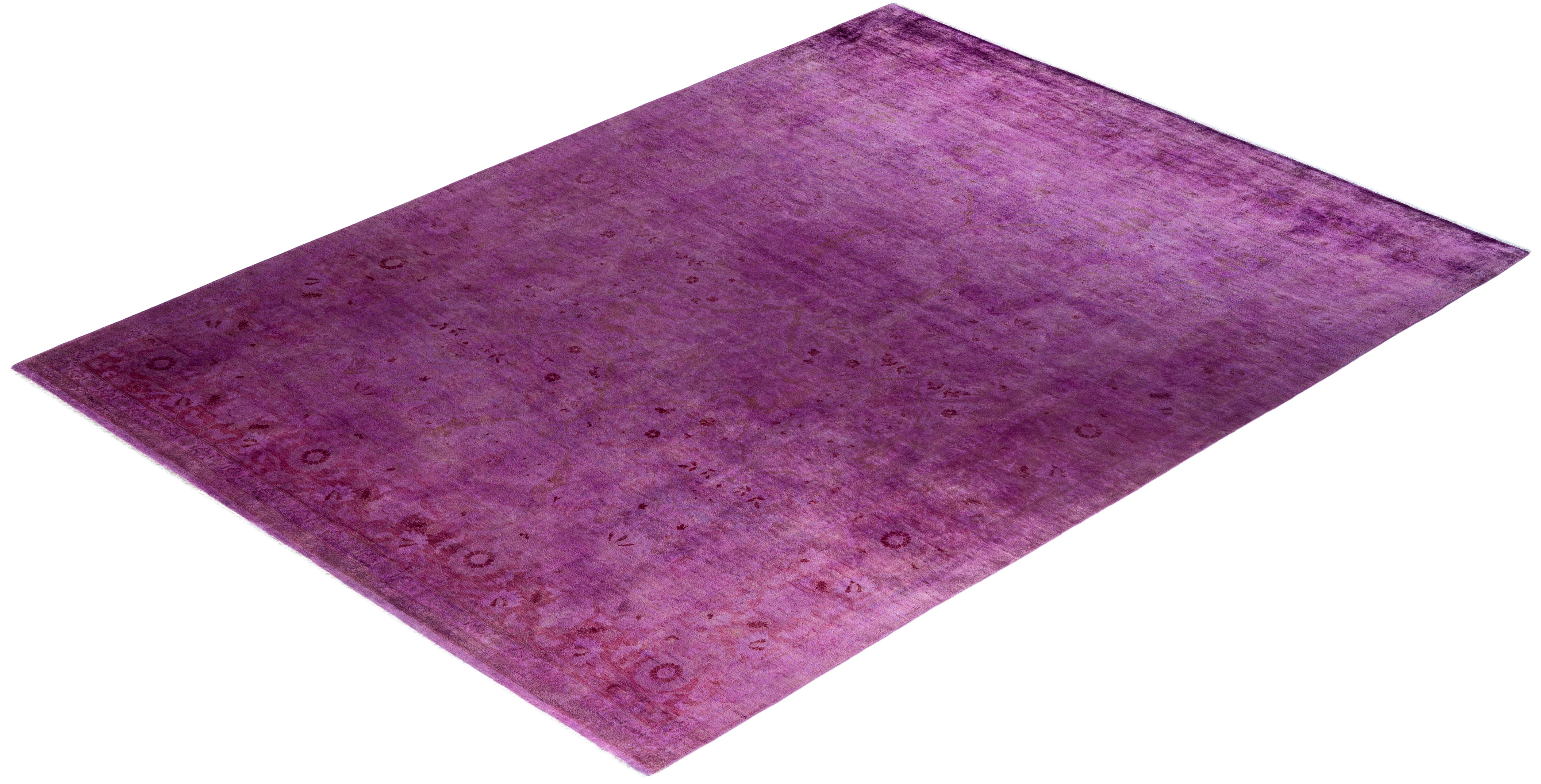 Contemporary Overdyed Hand Knotted Wool Purple Area Rug 9' 1