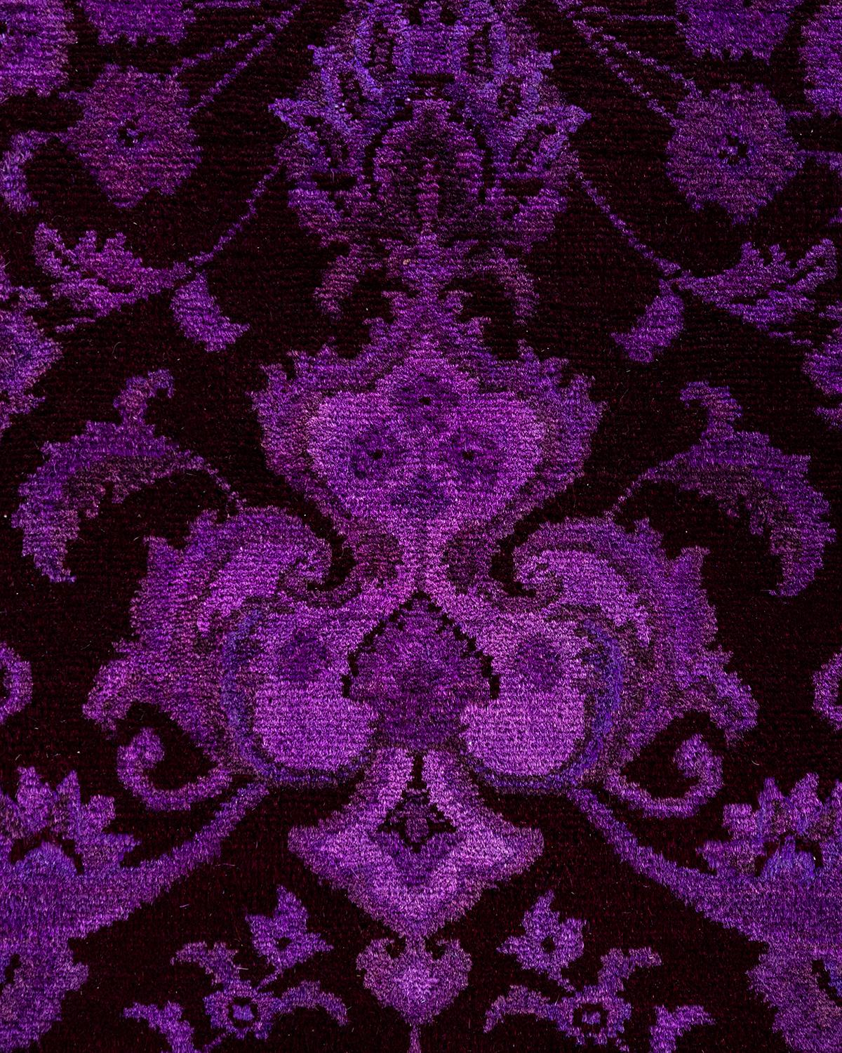 Pakistani Contemporary Overdyed Hand Knotted Wool Purple Area Rug 9' 1