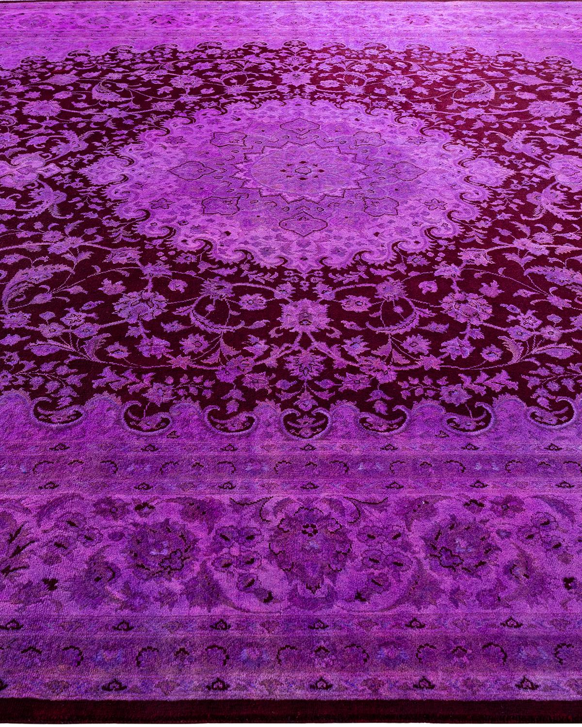 Contemporary Overdyed Hand Knotted Wool Purple Area Rug 9' 1