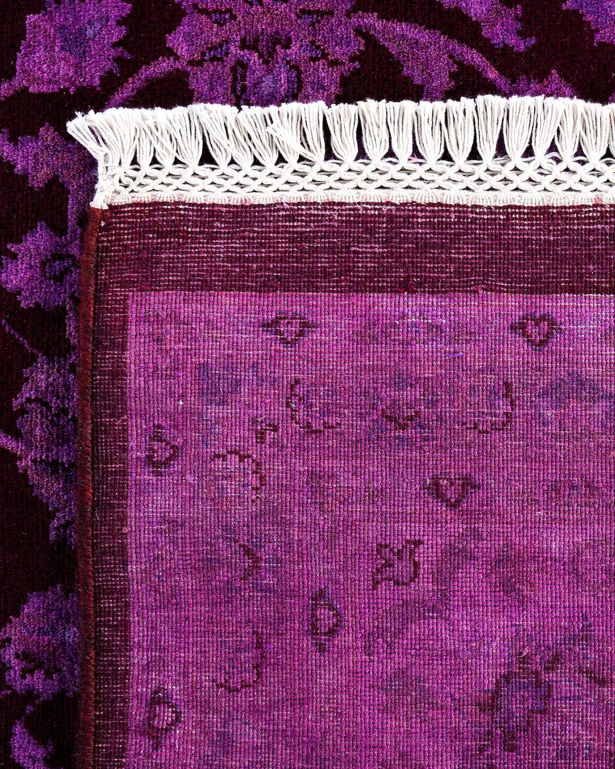 Contemporary Overdyed Hand Knotted Wool Purple Area Rug 9' 1