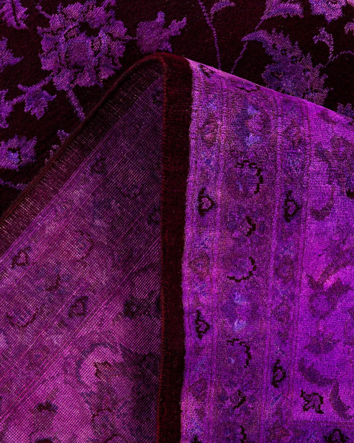 Contemporary Overdyed Hand Knotted Wool Purple Area Rug 9' 1
