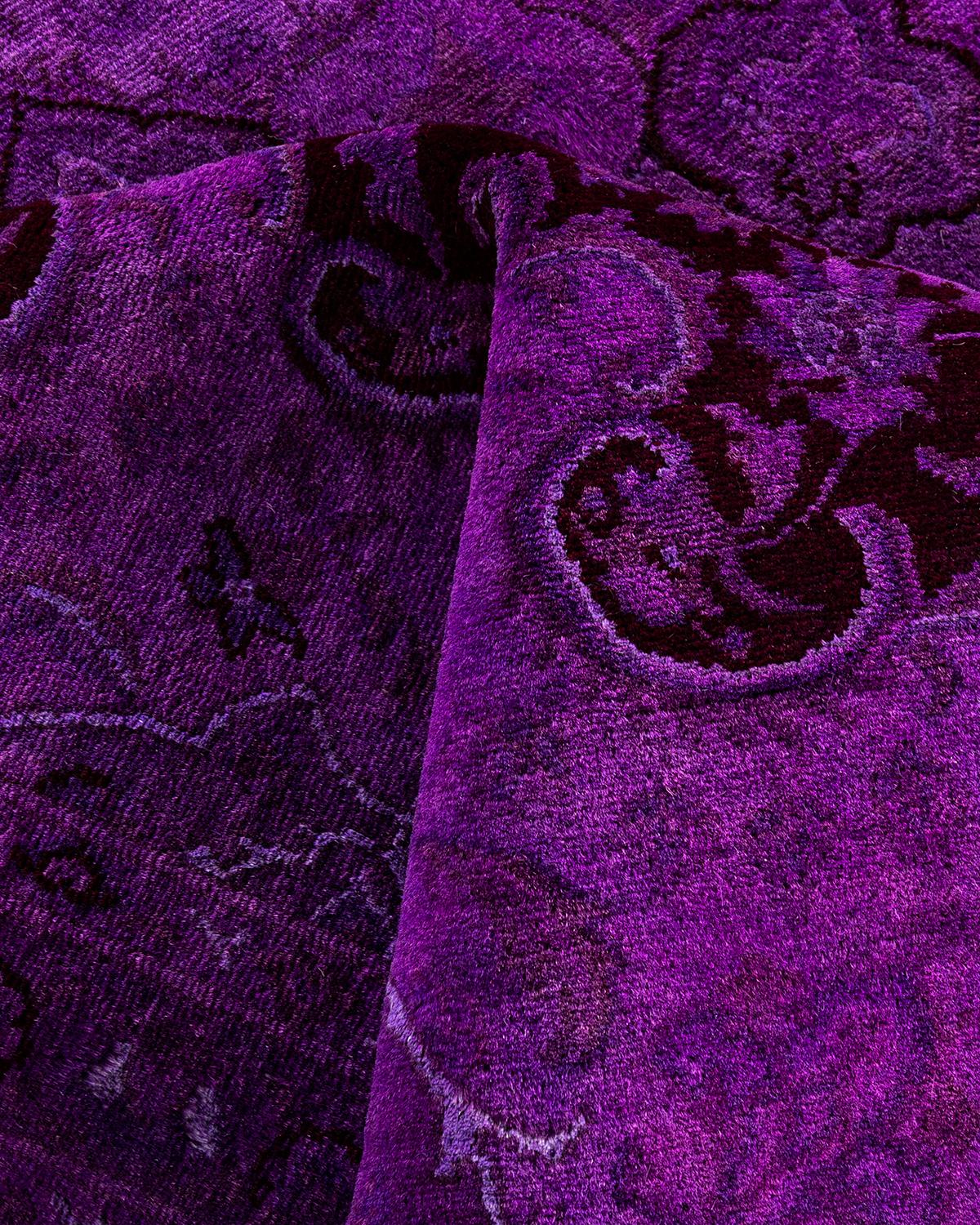 Contemporary Overdyed Hand Knotted Wool Purple Area Rug 9' 1