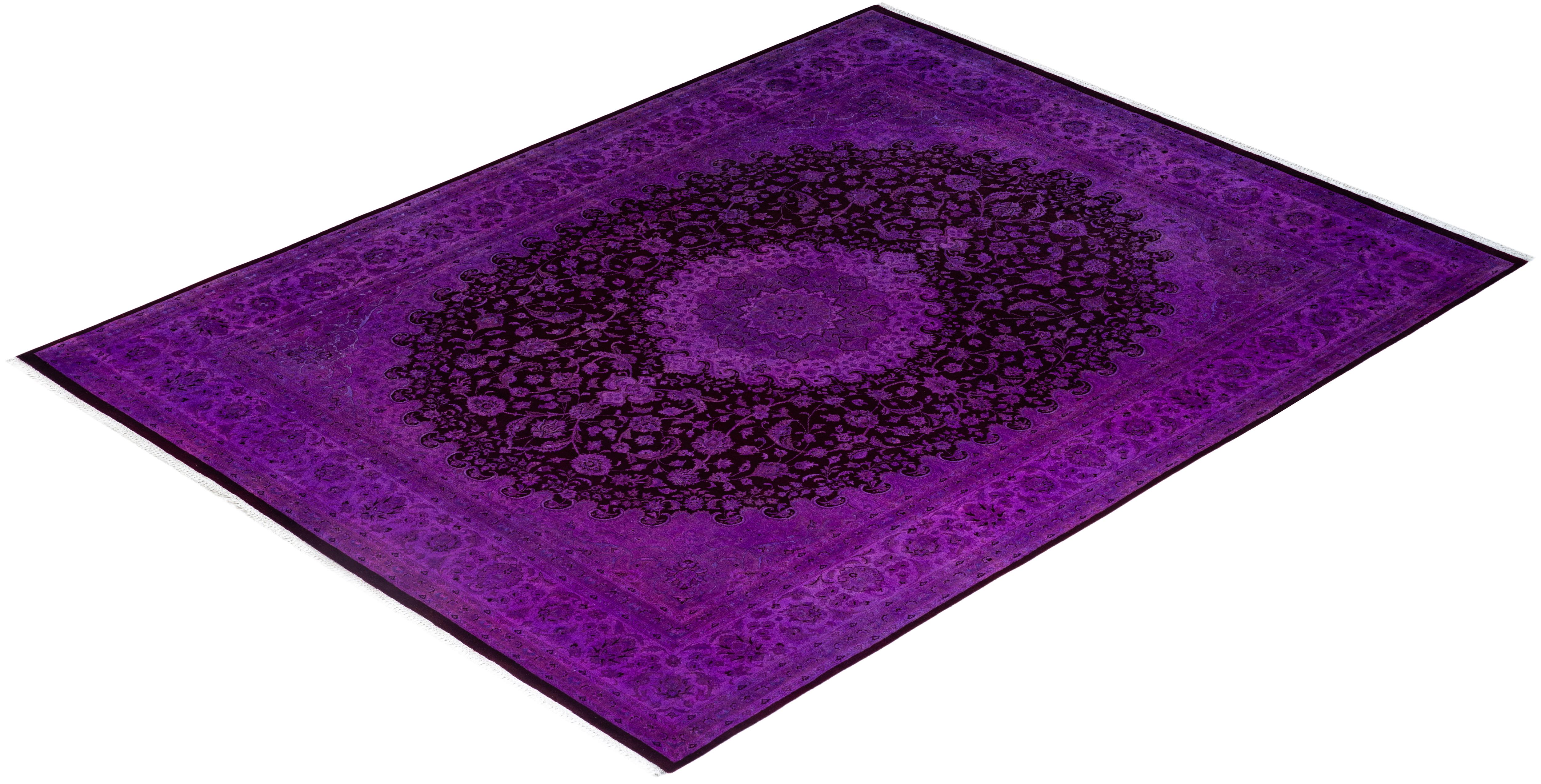 Contemporary Overdyed Hand Knotted Wool Purple Area Rug 9' 1