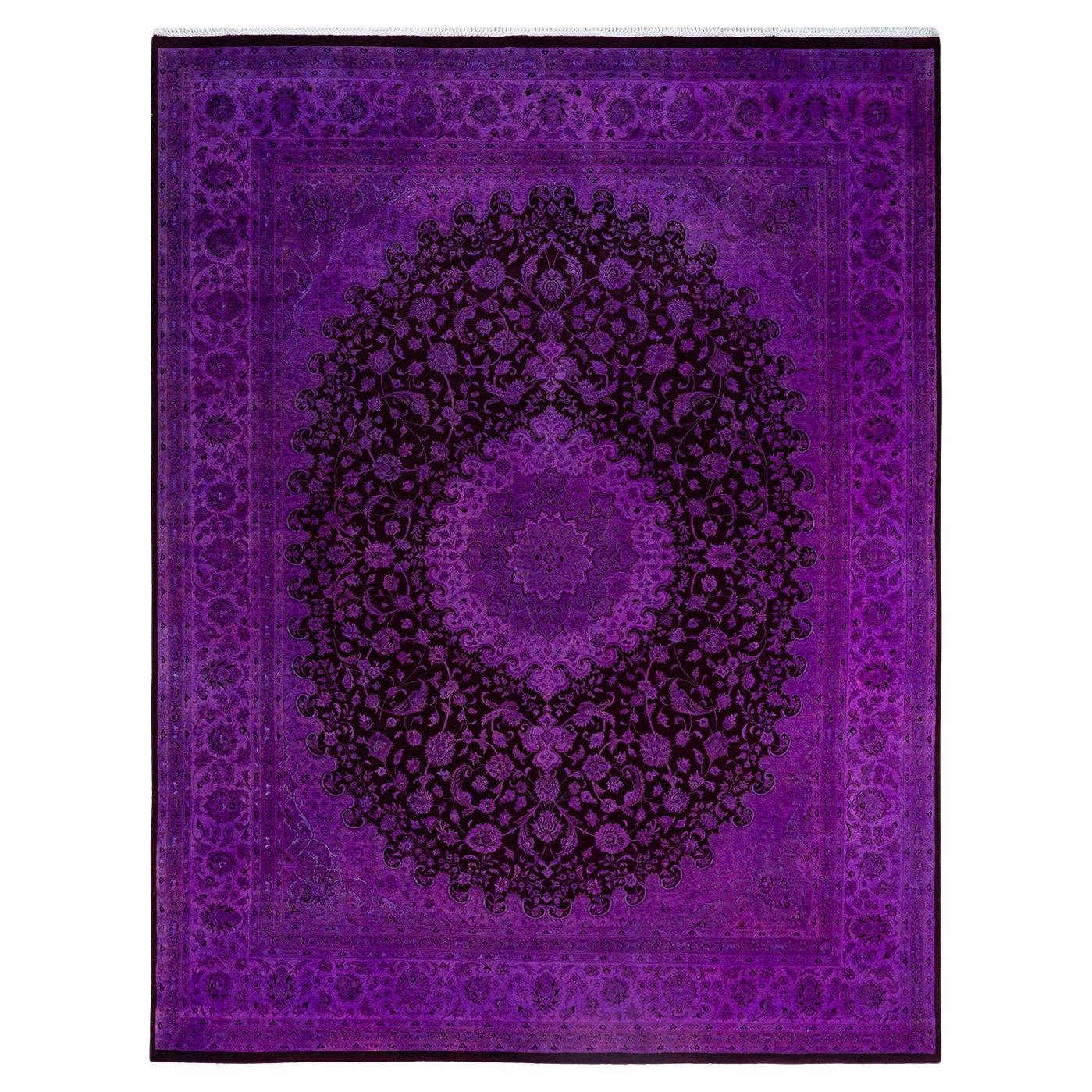 Contemporary Overdyed Hand Knotted Wool Purple Area Rug 9' 1" x 12' 3" For Sale