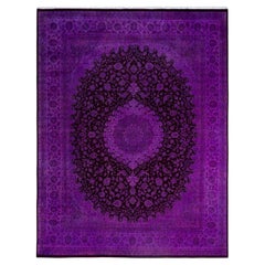 Alfombra contemporánea de lana teñida a mano de color morado 30 cm x 30 cm