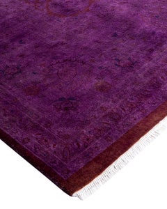 Contemporary Overdyed Hand Knotted Wool Purple Area Rug 9' 1" x 12' 5"