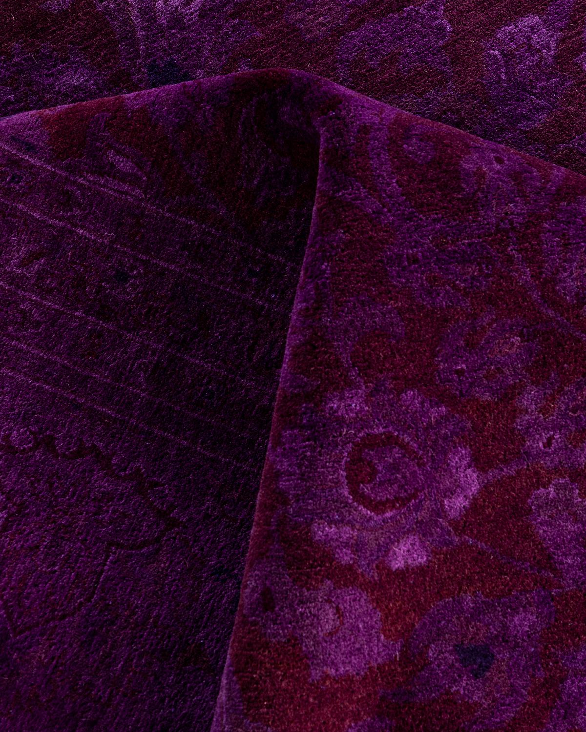 Zeitgenössische Overdyed handgeknüpfte Wolle lila Bereich Teppich 9' 1