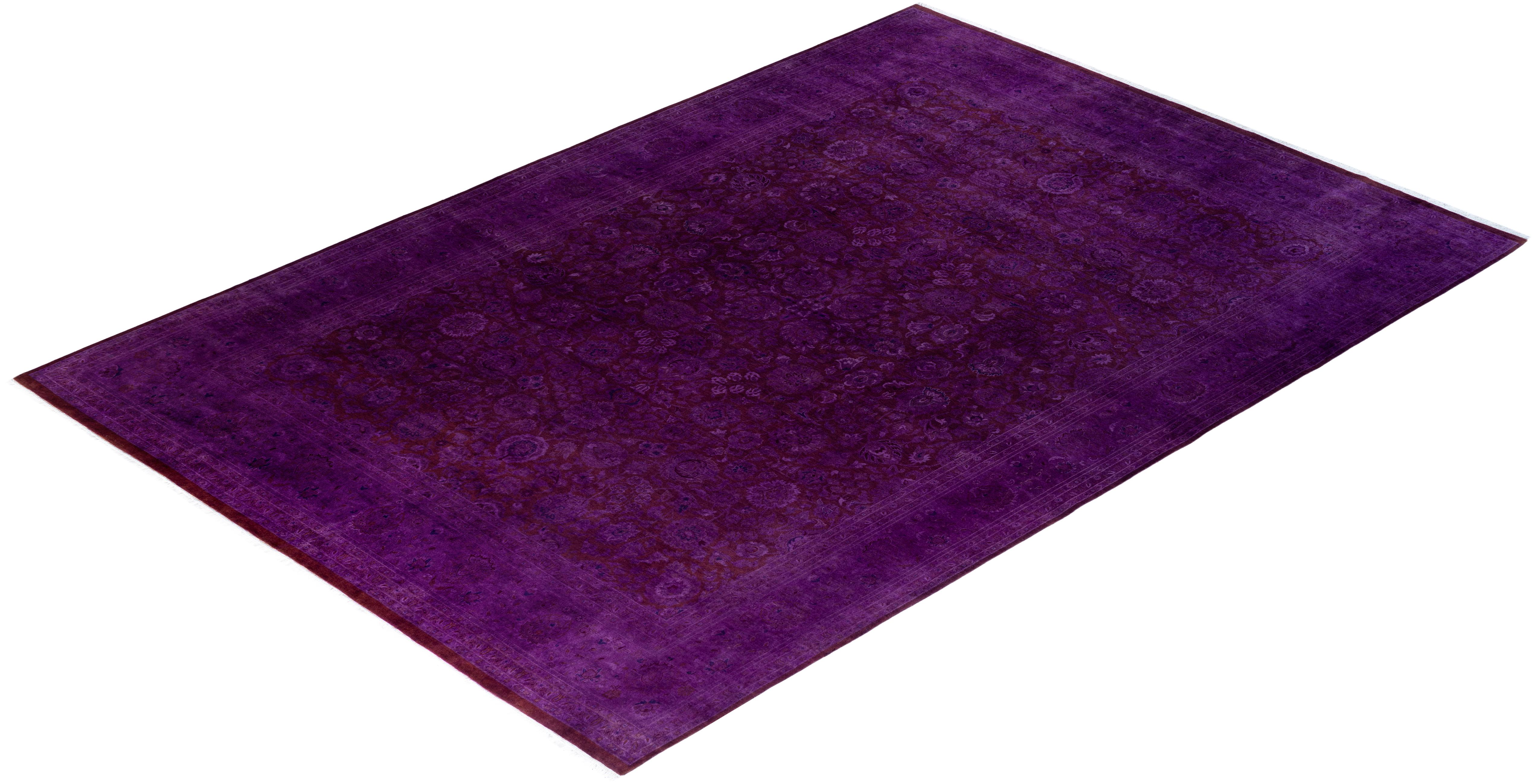 Zeitgenössische Overdyed handgeknüpfte Wolle lila Bereich Teppich 9' 1