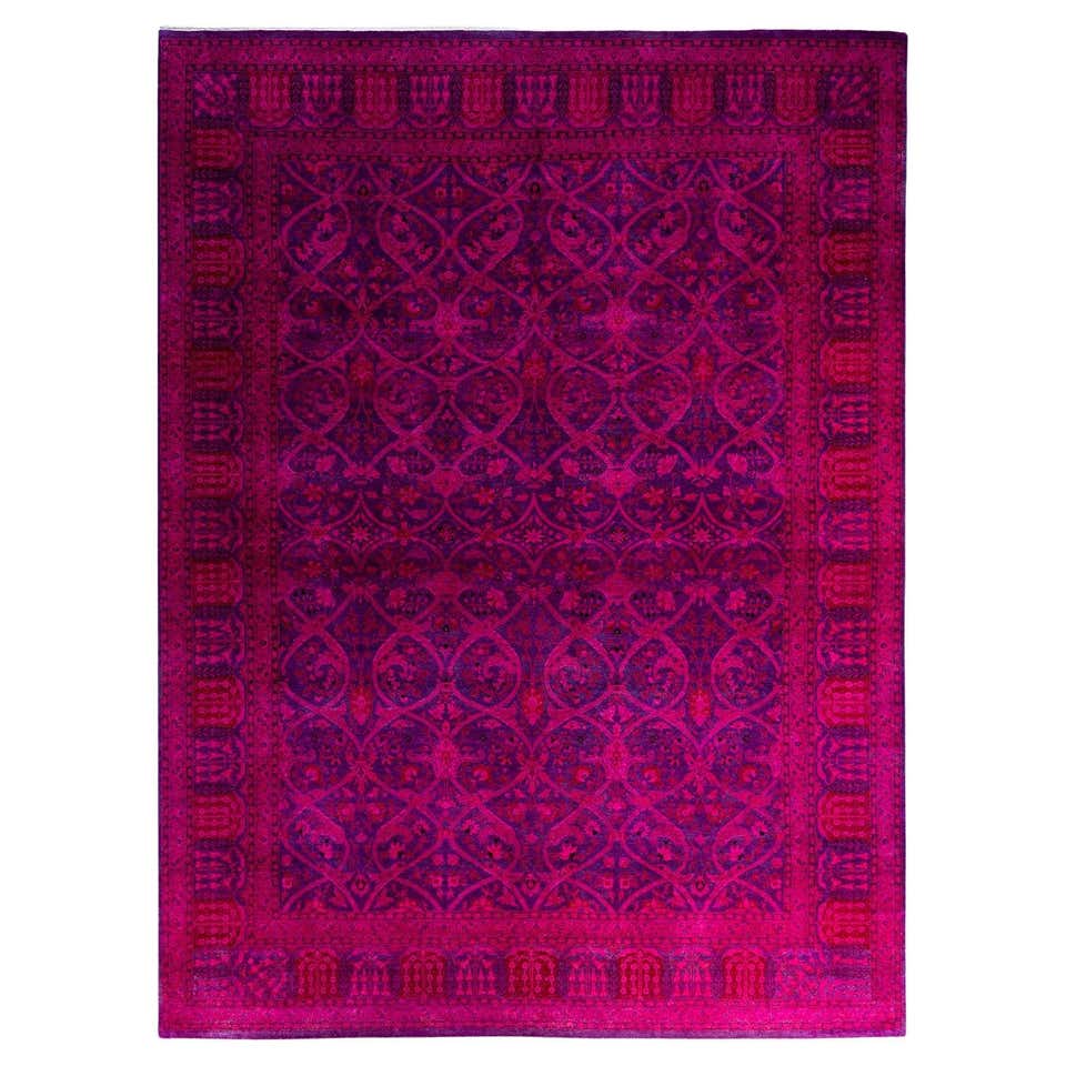 Saudi Rug Purple Contemporary Overdyed Hand Knotted Wool Purple Area Rug 9' 1